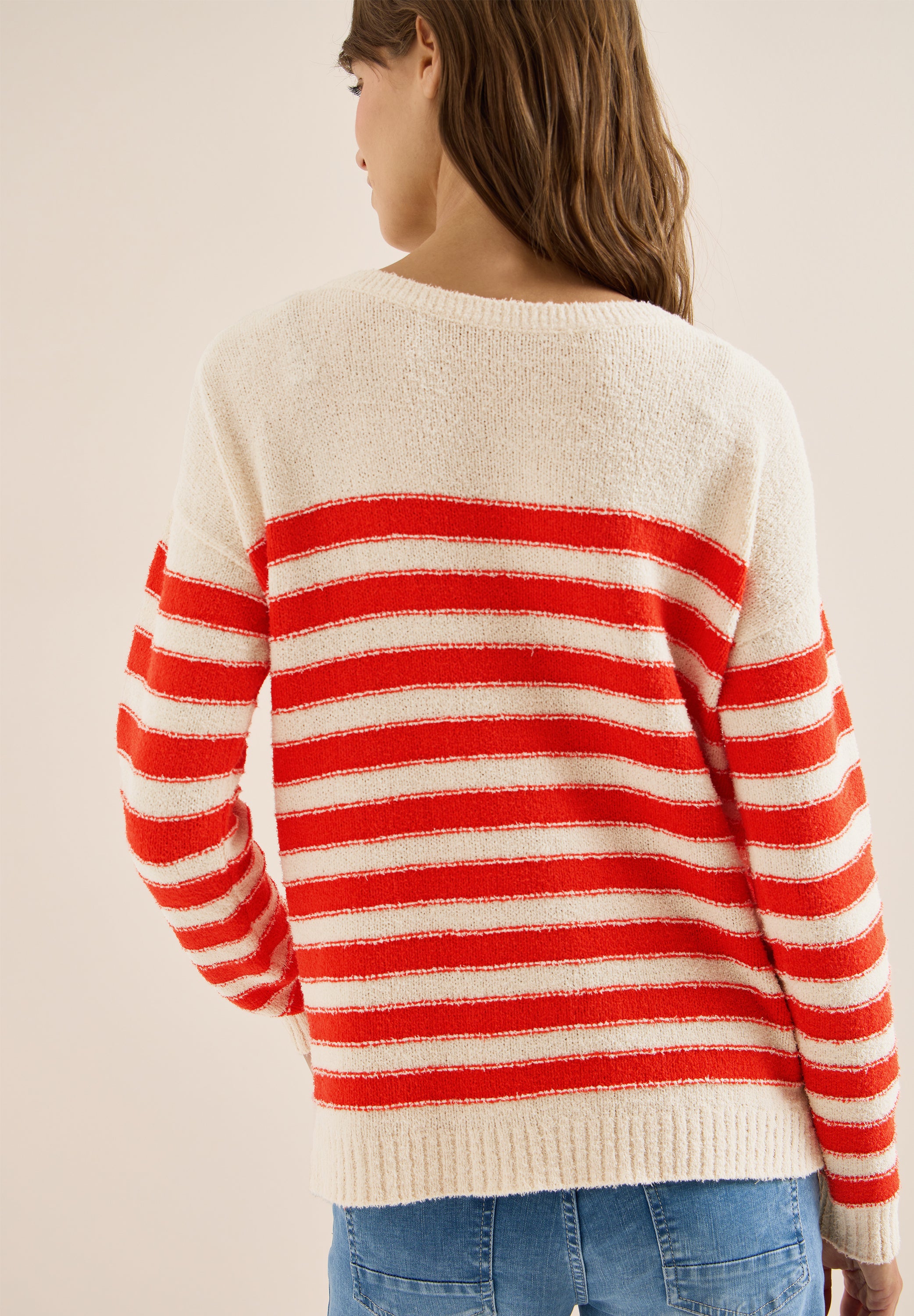 CECIL Damen Bouclé Pullover U-Boot-Ausschnitt Langarm Gemütlich Baumwolle Nylon