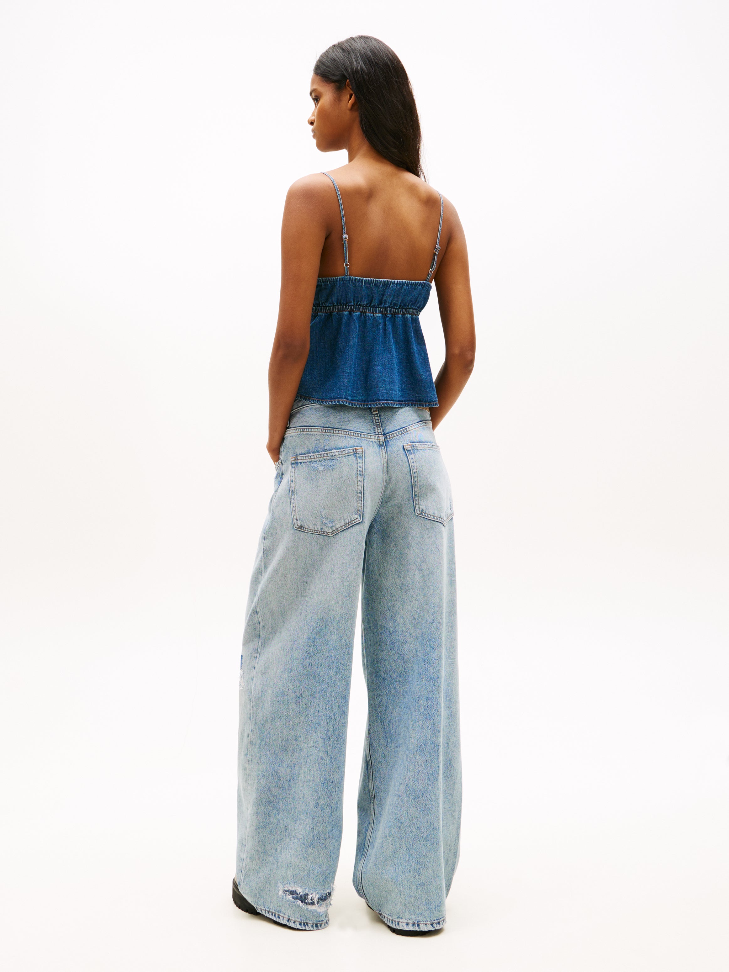 Chambray Spaghetti Strap Slim V-Neck Top