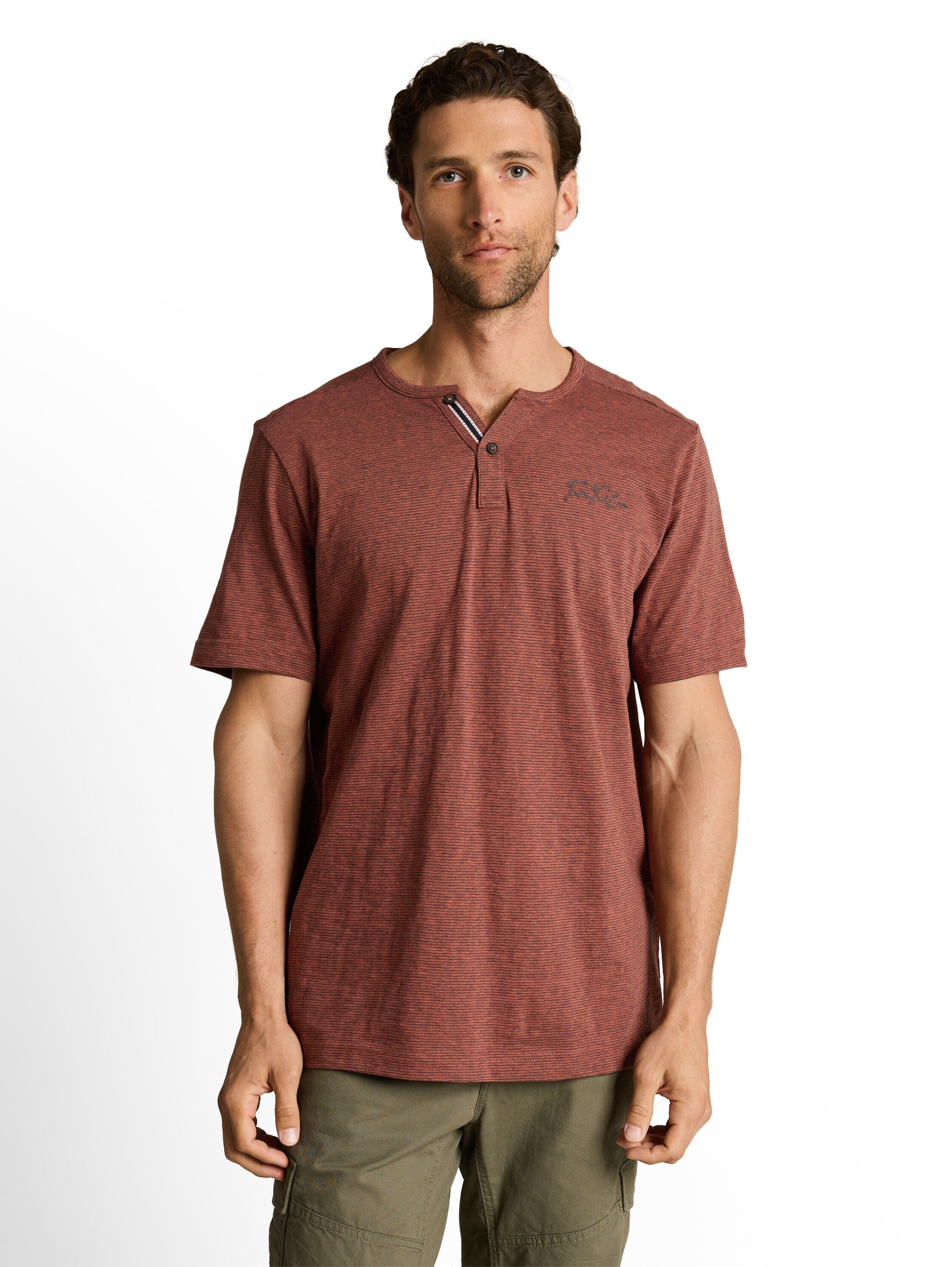 Henley T-Shirt mit feinem Streifenmuster