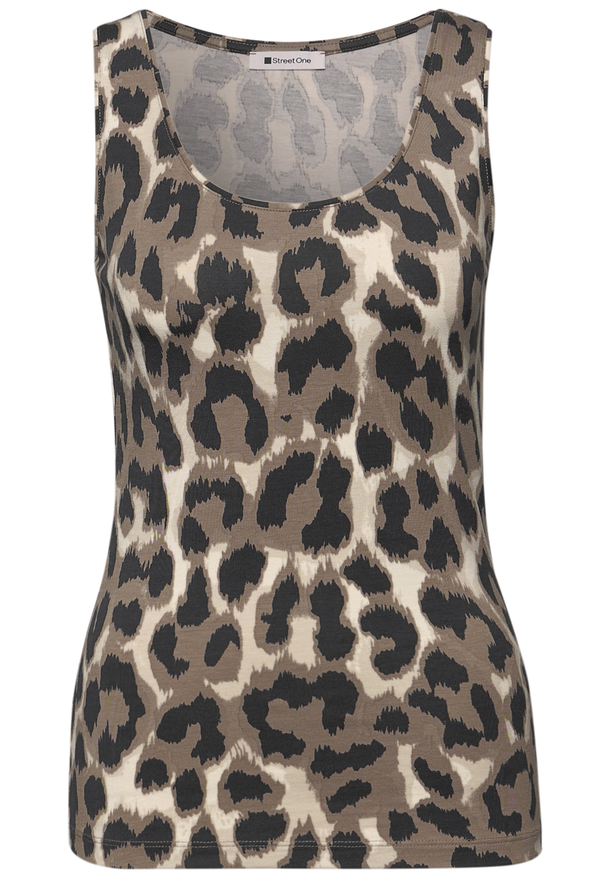 Basic Top mit Rundhals im Leo-Muster