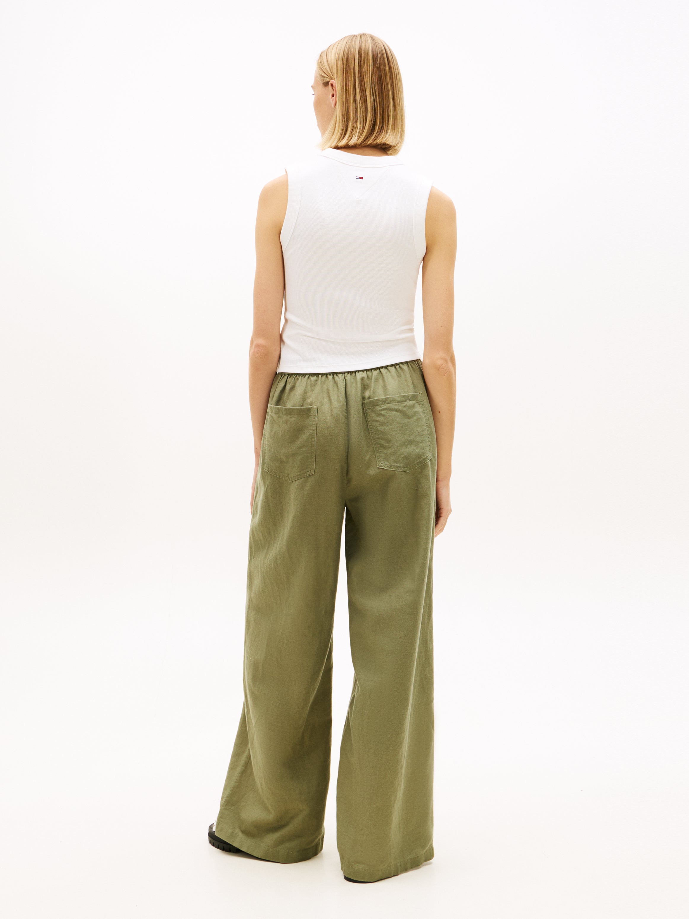 Loose Linen Blend Drawstring Trousers