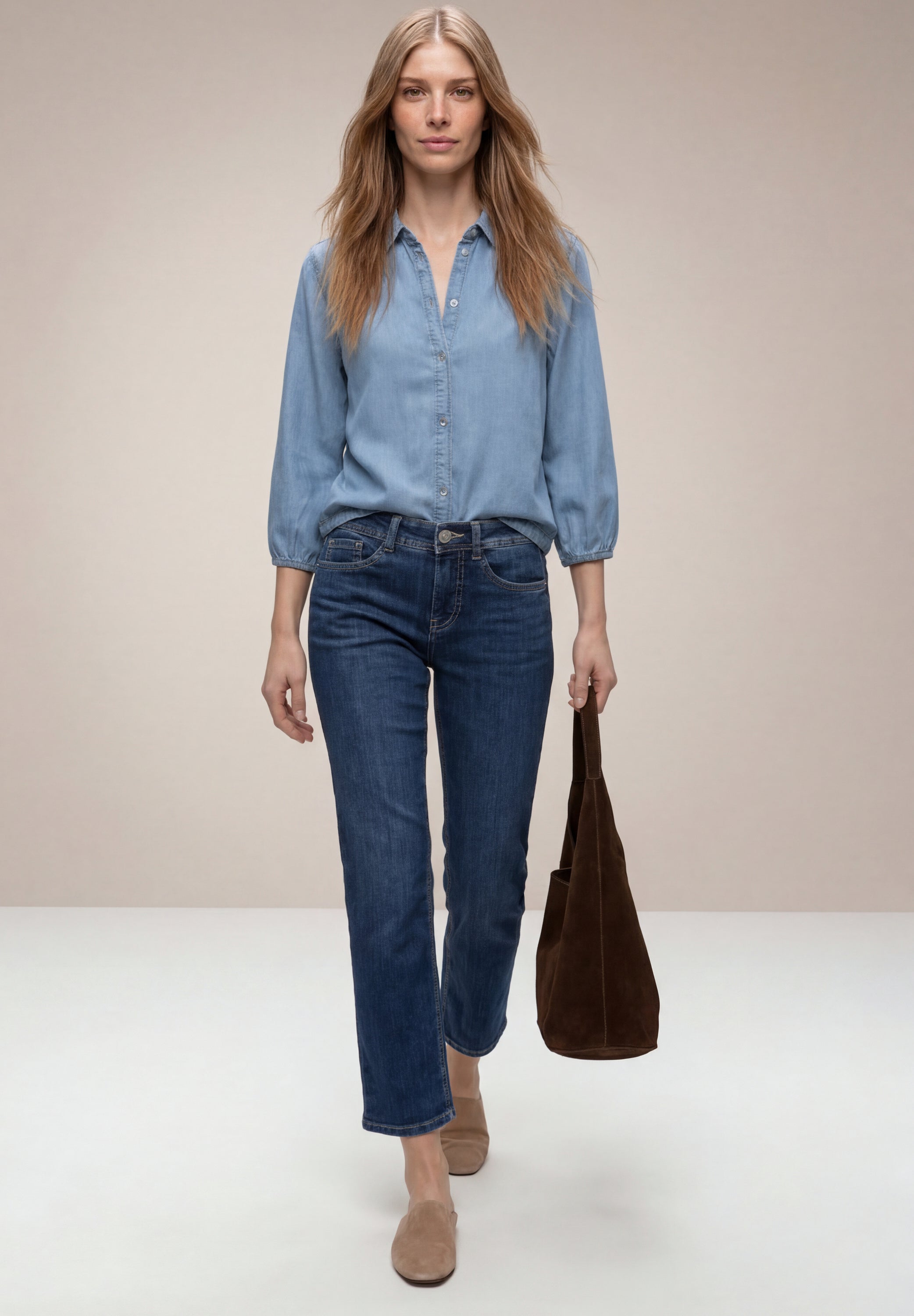 3/4-Arm Hemdbluse im Denim-Look