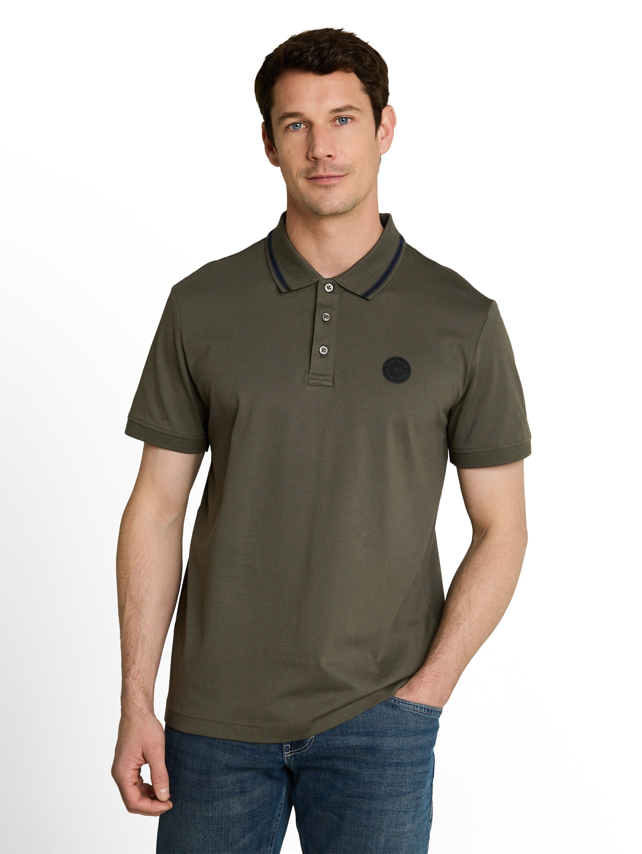 Jersey Poloshirt mit Logo-Badge