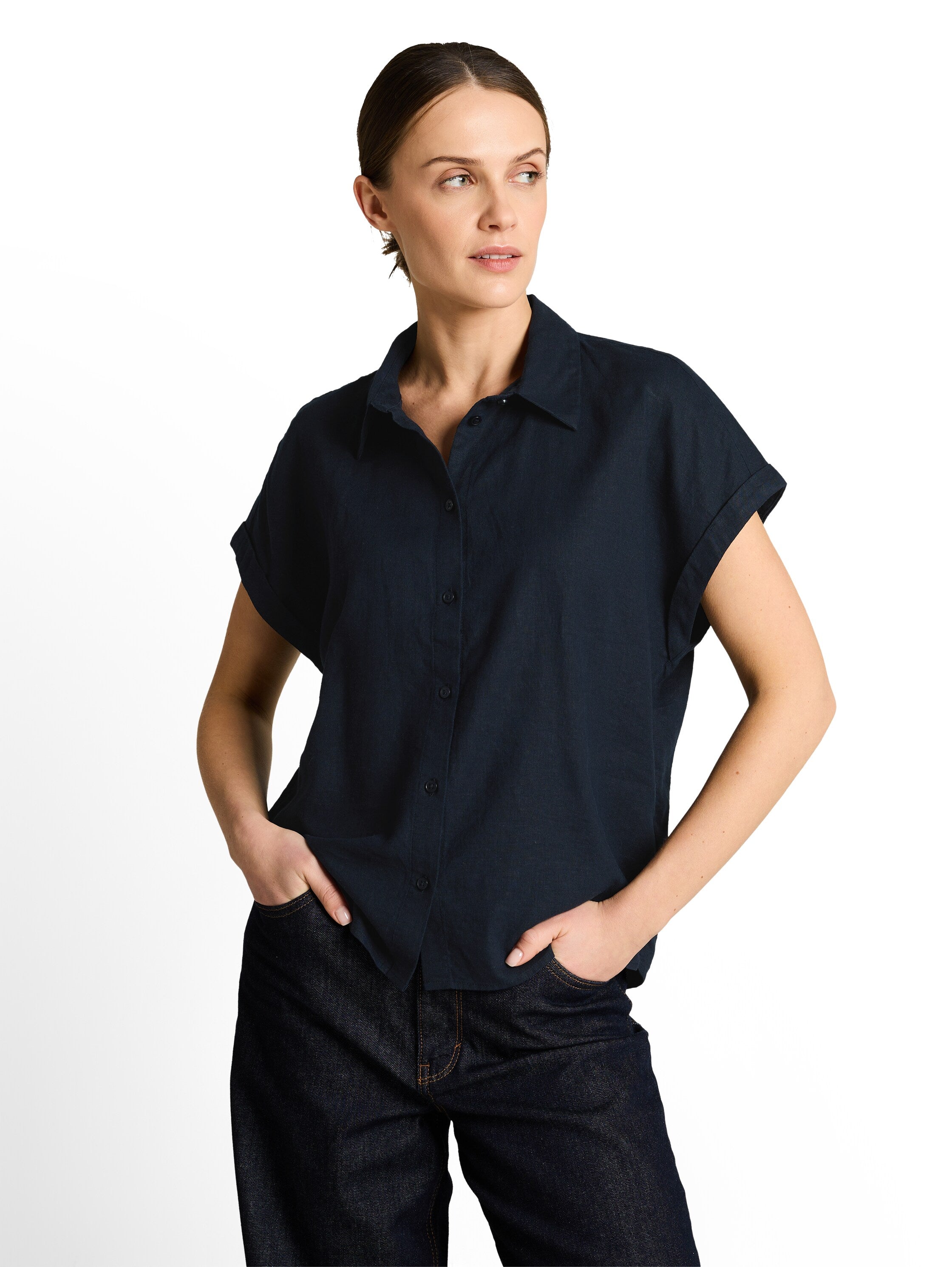 Loose Fit Bluse mit Leinenanteil