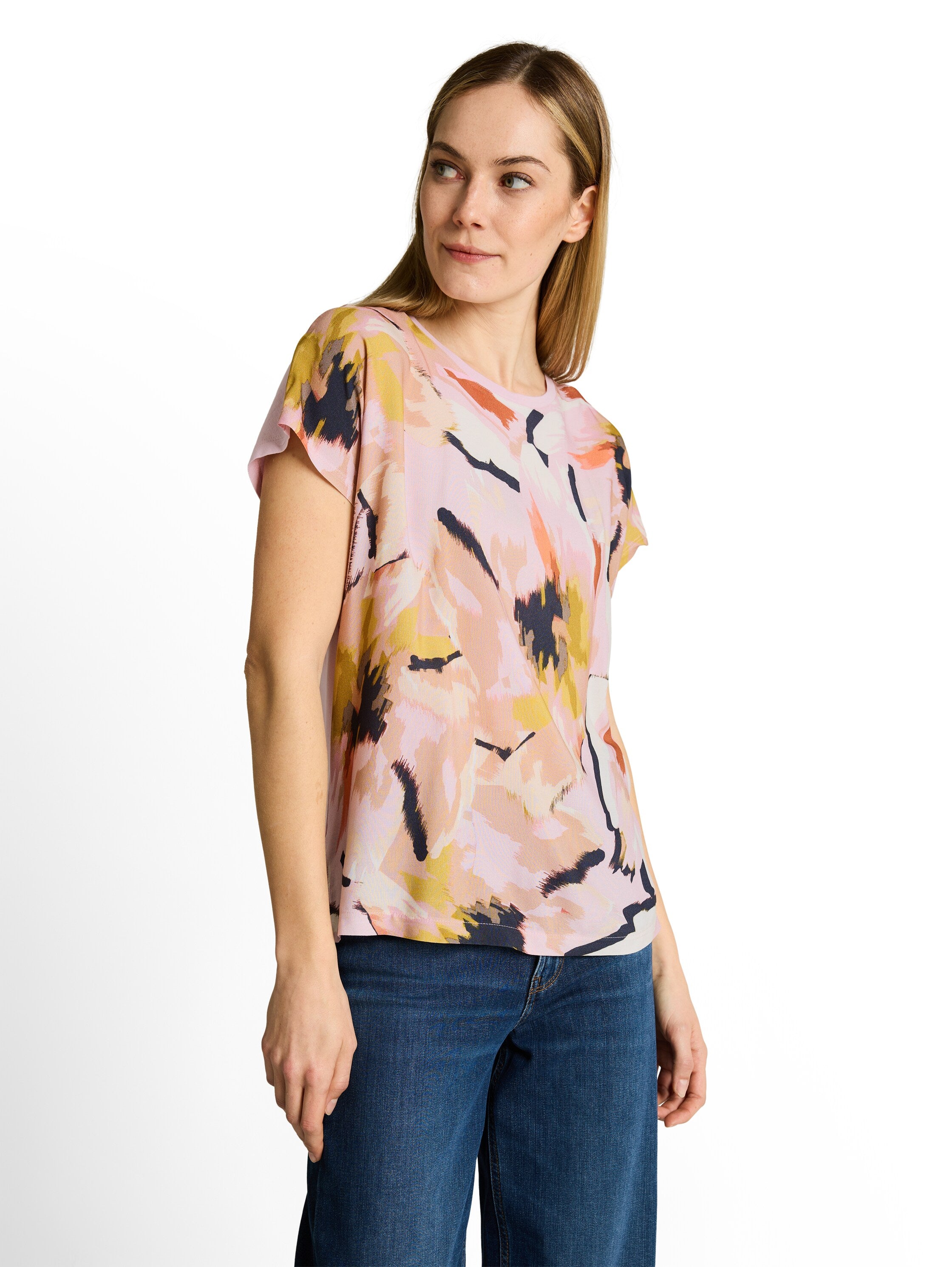 T-Shirt im Material-Mix