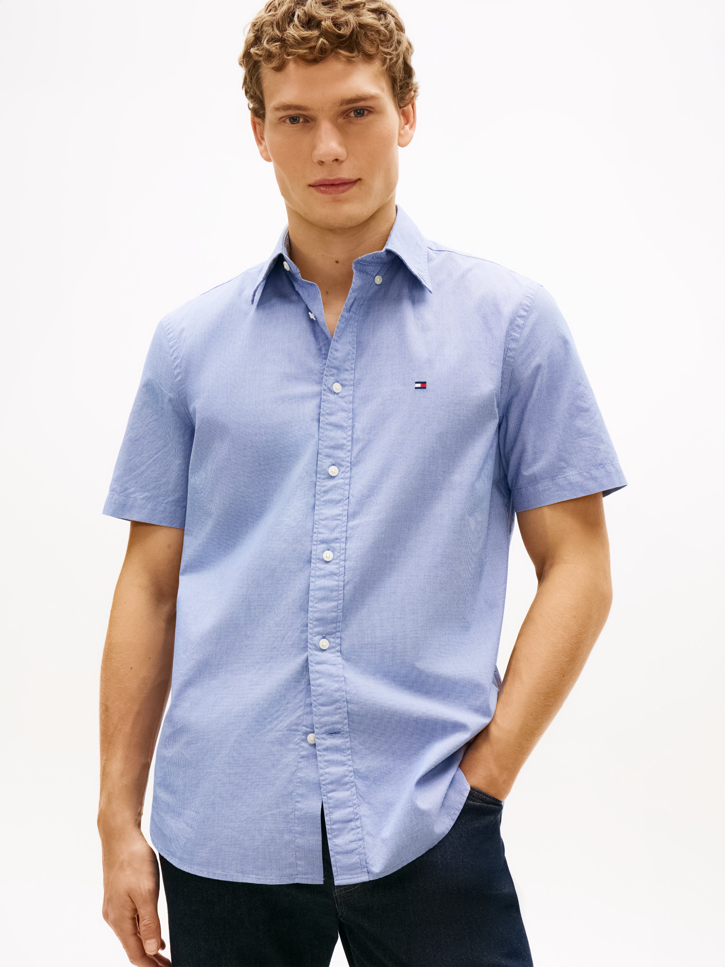 Regular Fit Houndstooth Short Sleeve Shirt