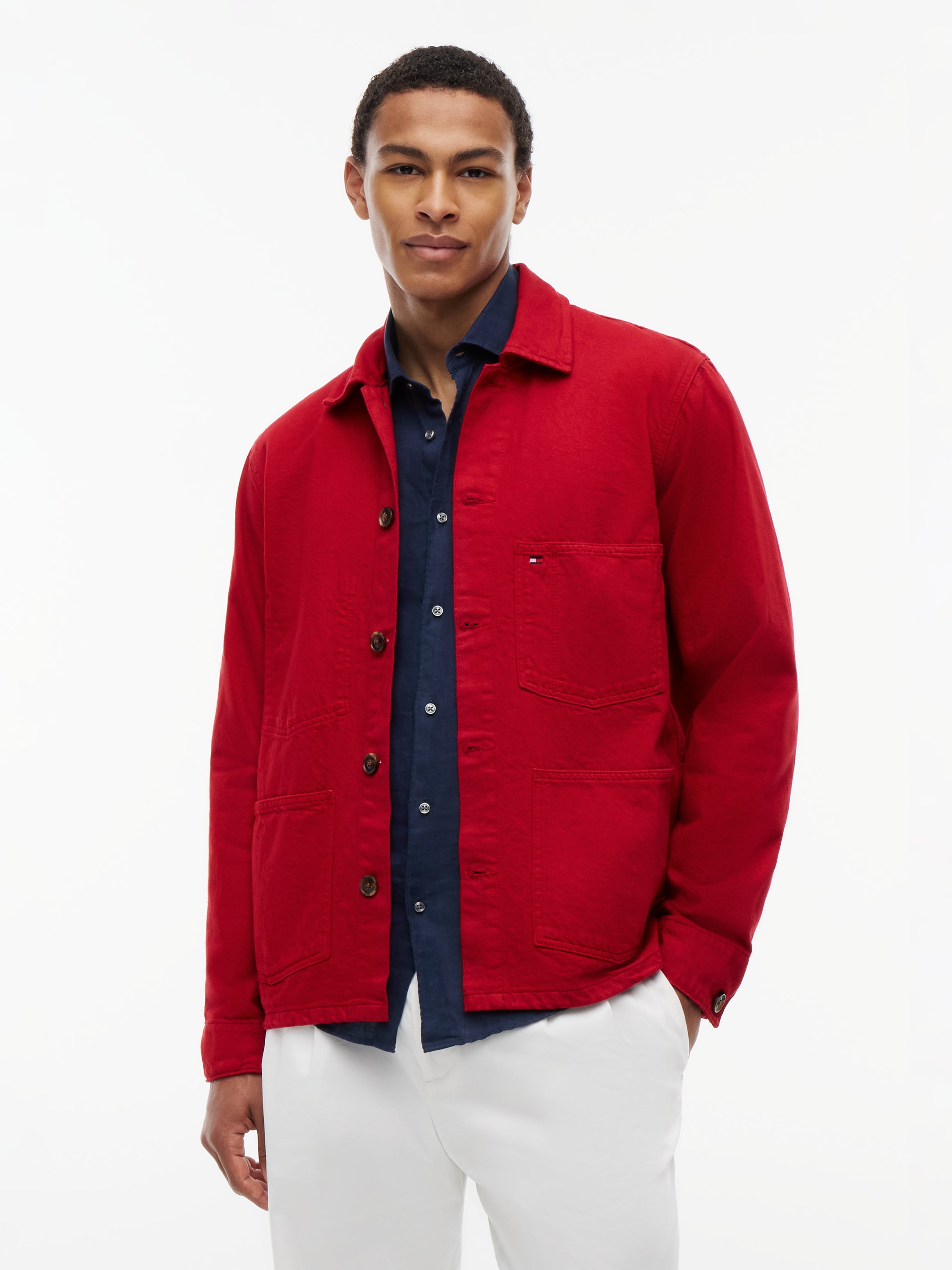 Washed Flag Embroidery Denim Chore Jacket