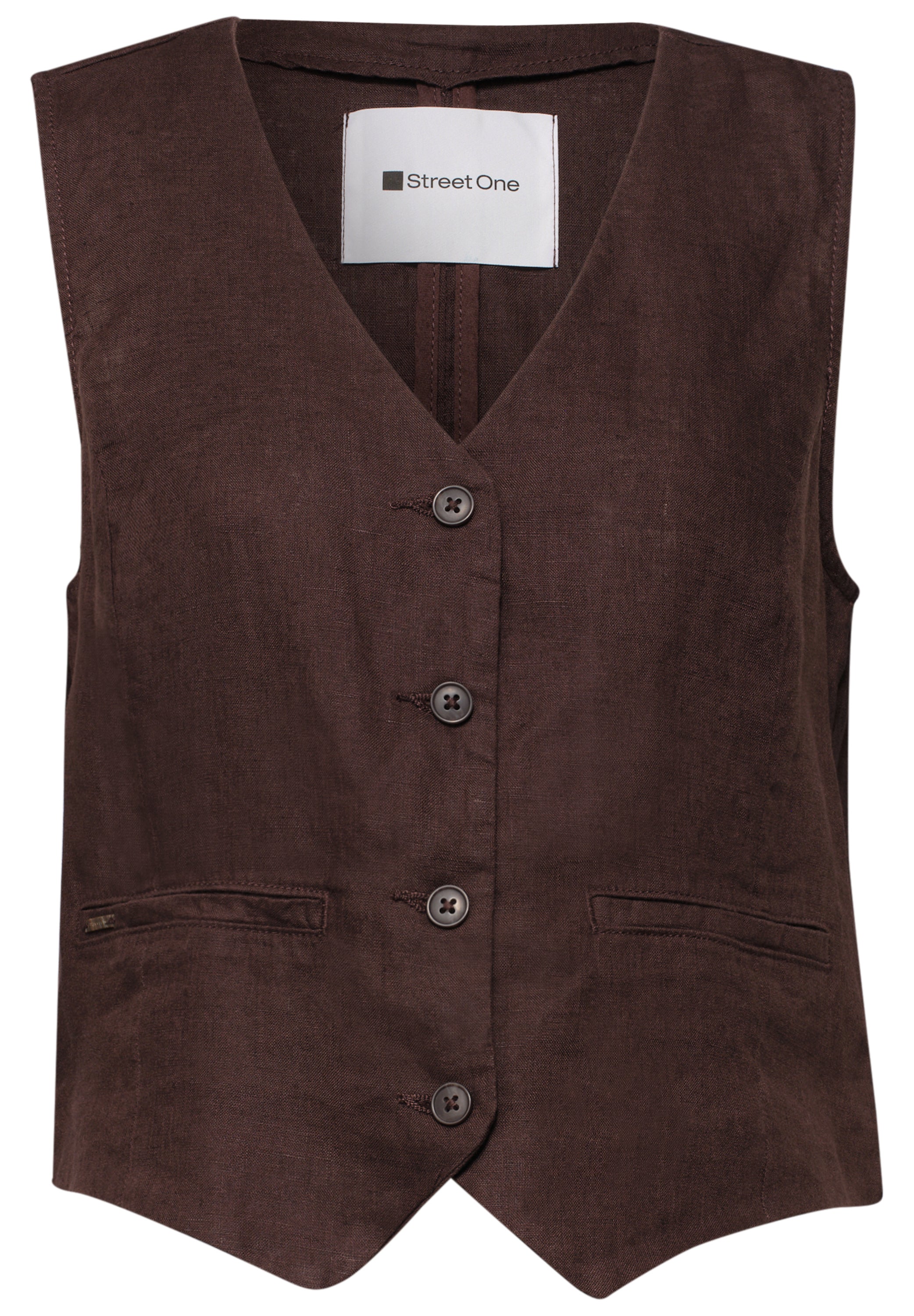 Weste mit V-Neck und Knöpfen aus Leinen