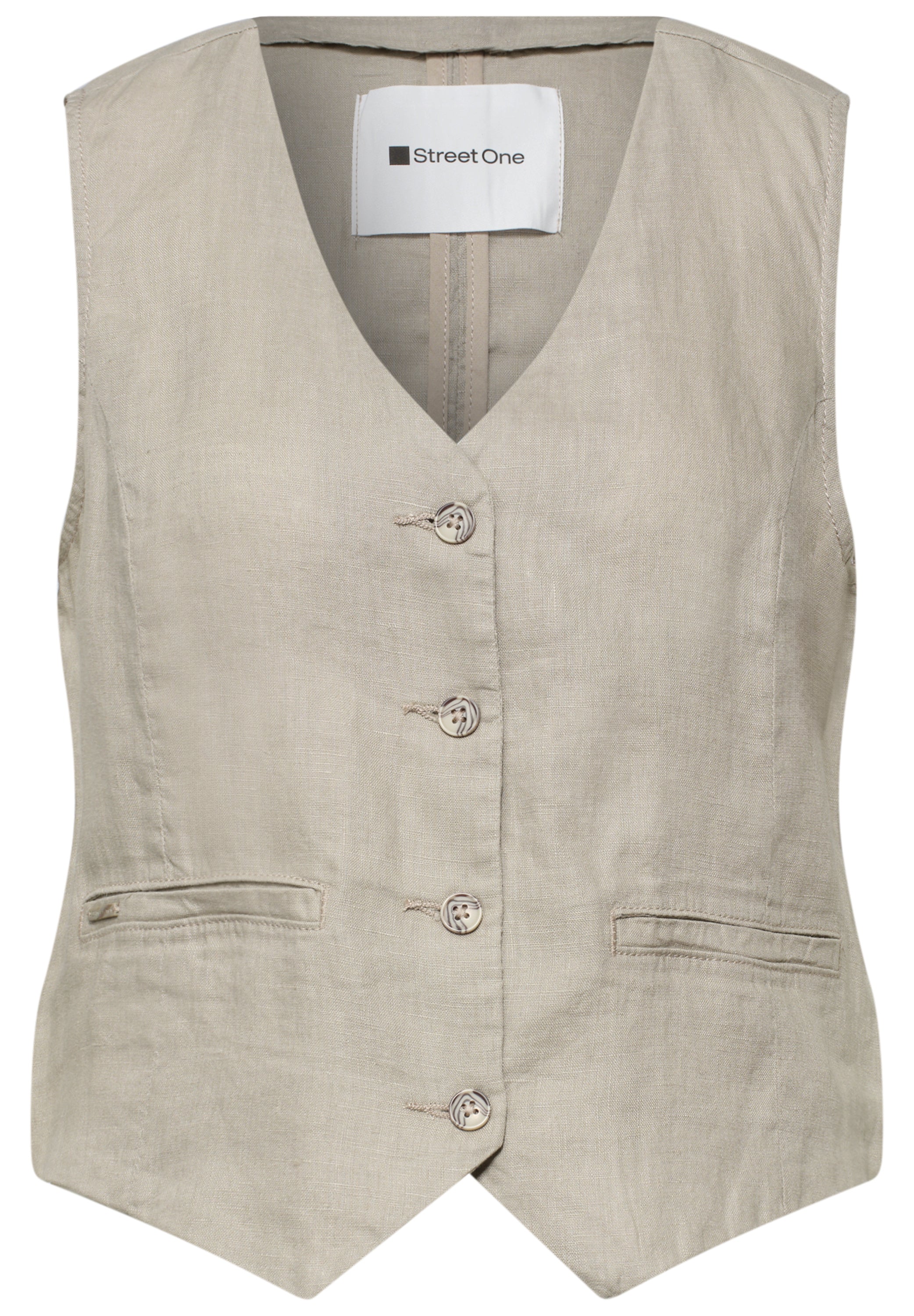 Weste mit V-Neck und Knöpfen aus Leinen