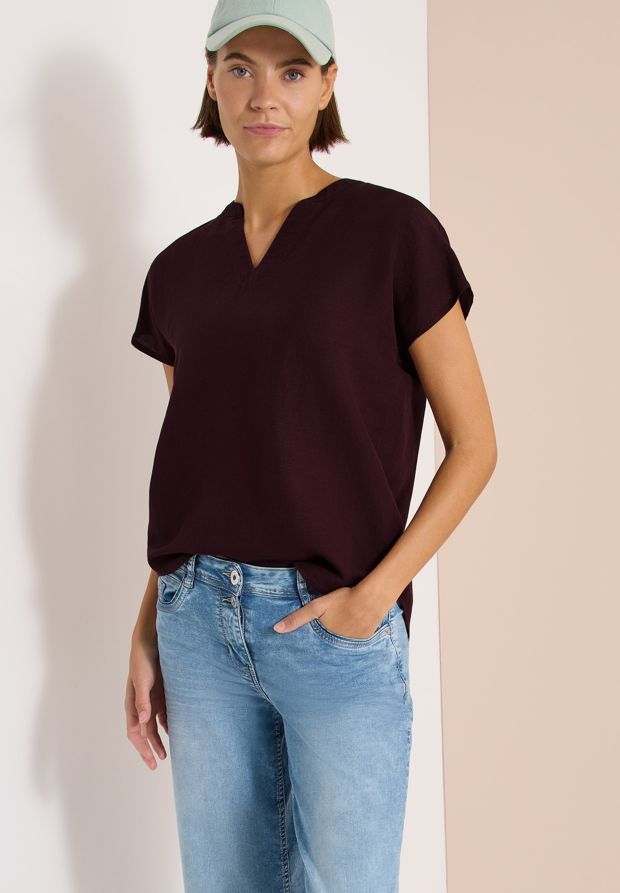 Dropped Shoulder Bluse aus Leinenmix