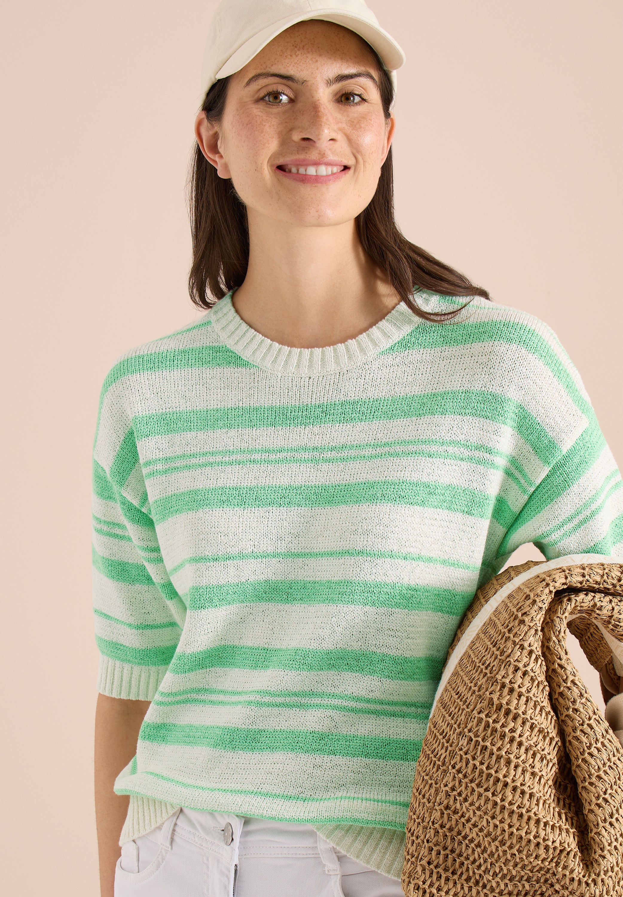Kurzarm Pullover mit Streifen