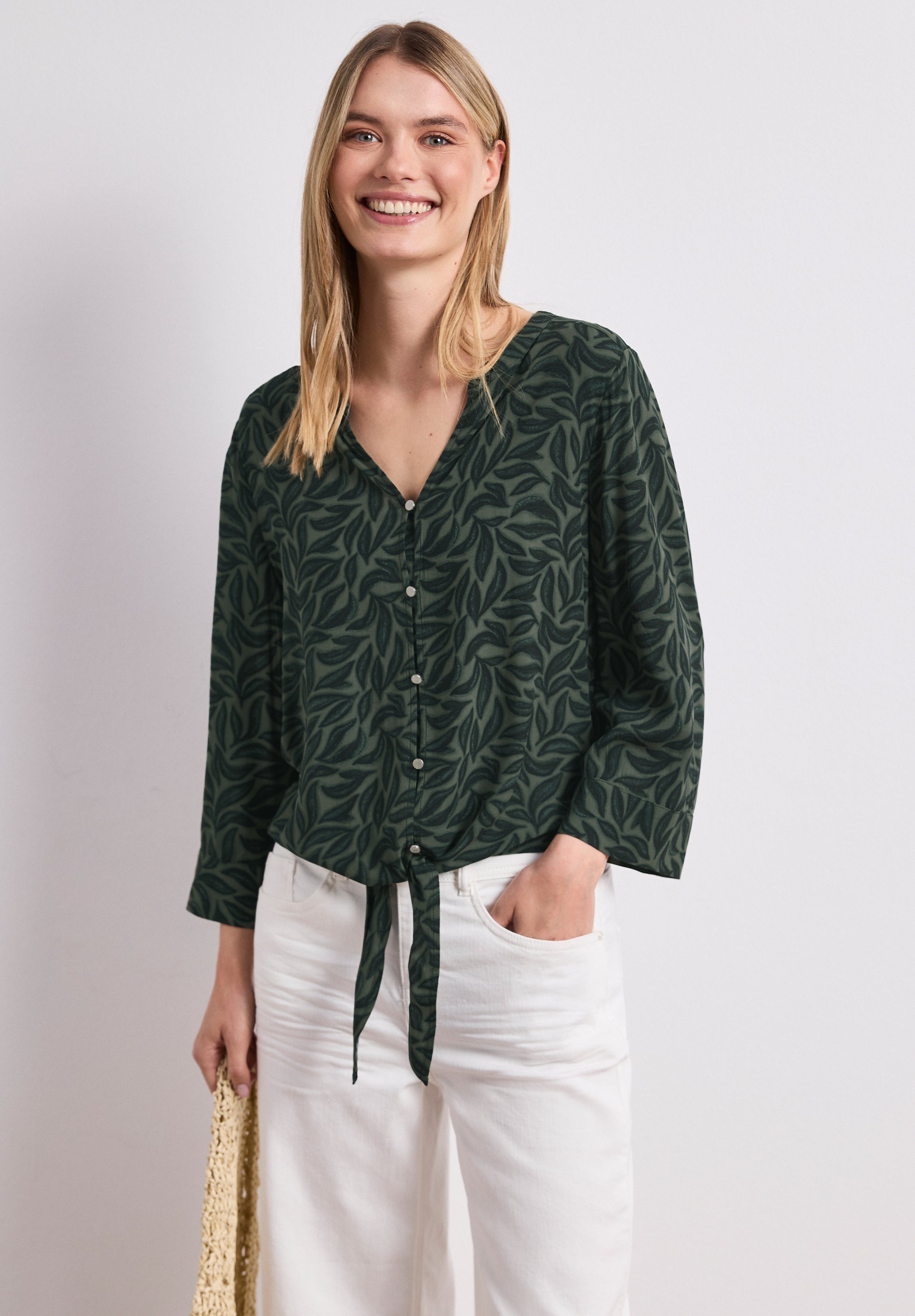 3/4-Arm Bluse mit Knotendetail