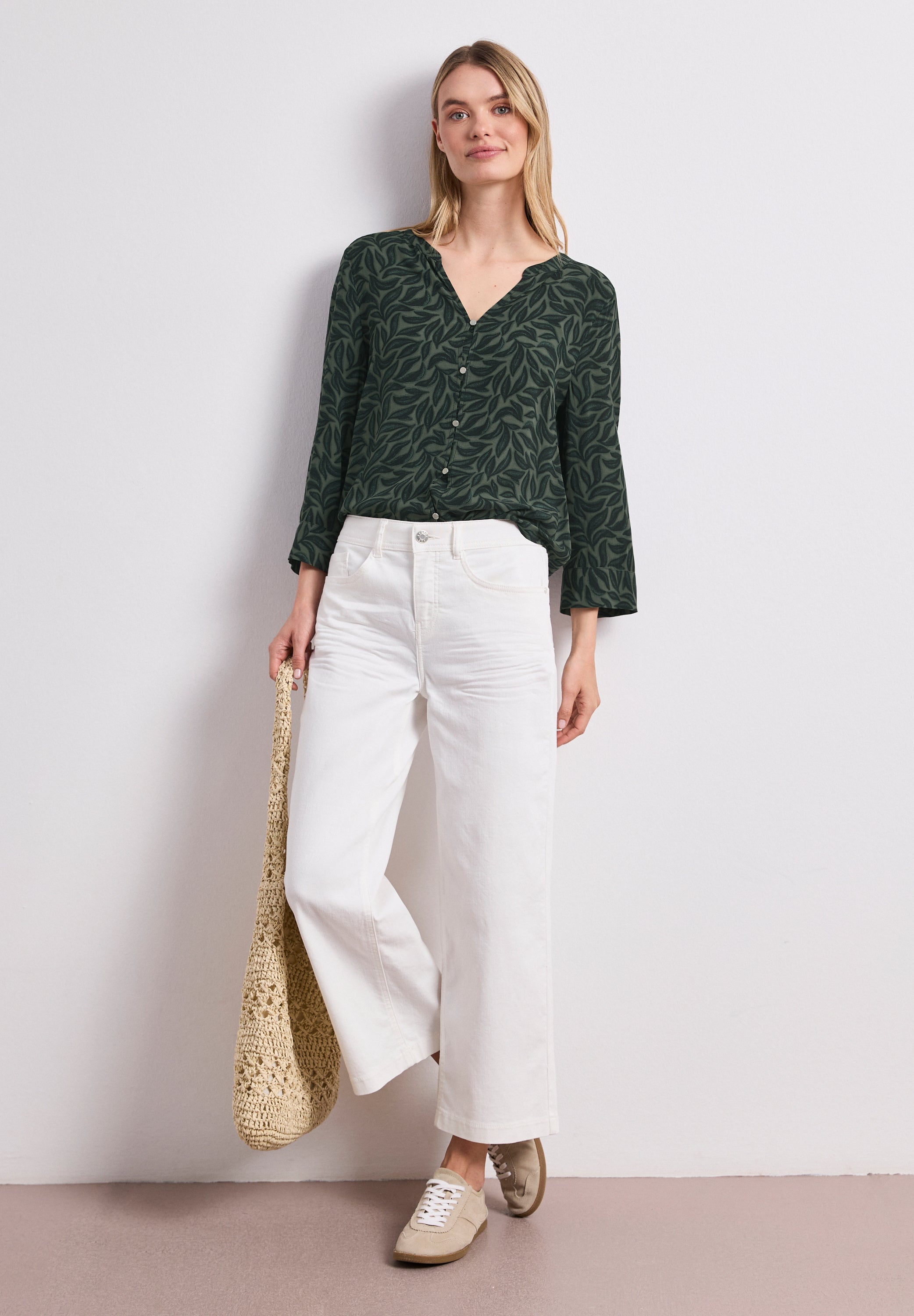 3/4-Arm Bluse mit Knotendetail