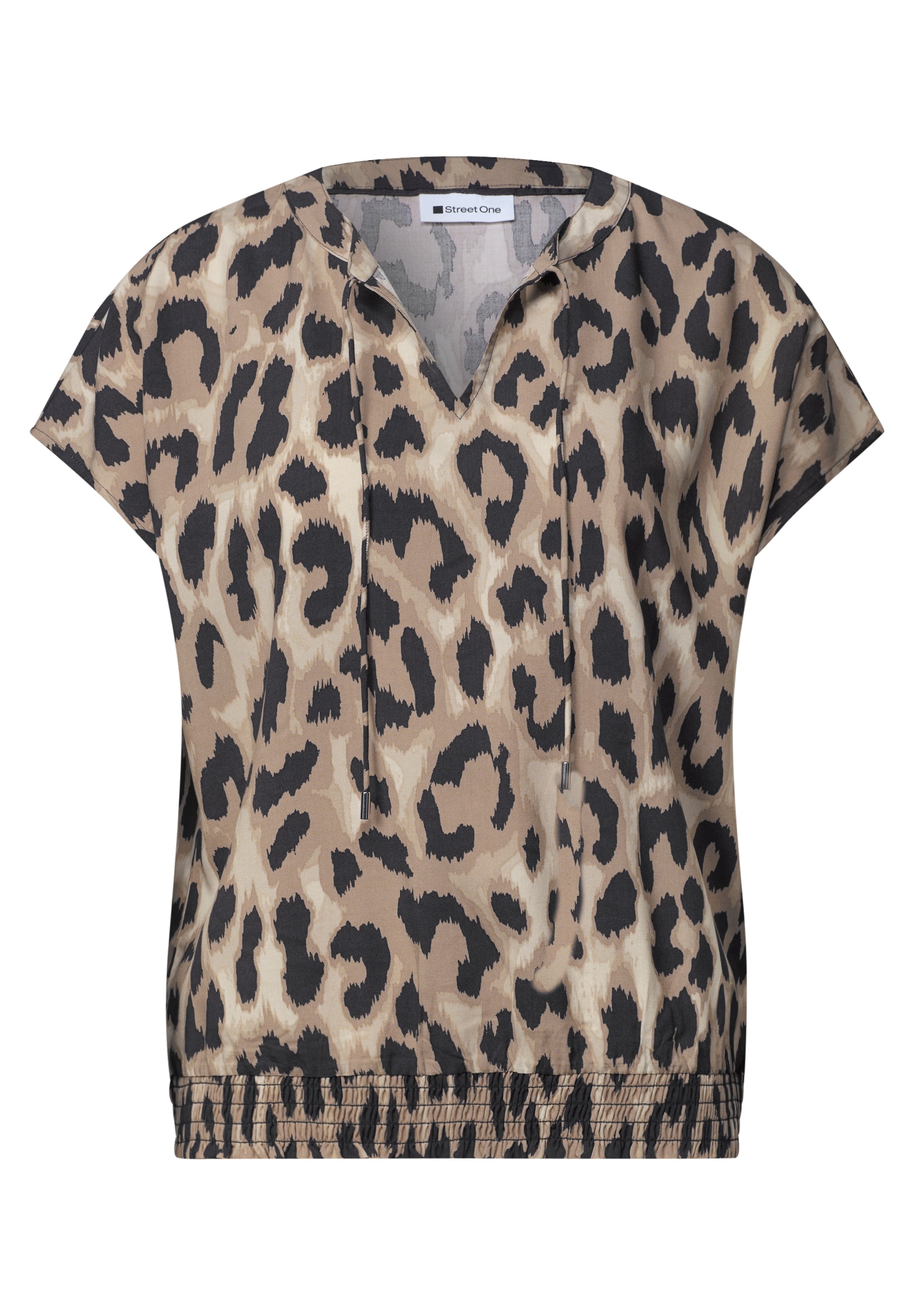 Blusenshirt mit Split Neck und Smokdetail
