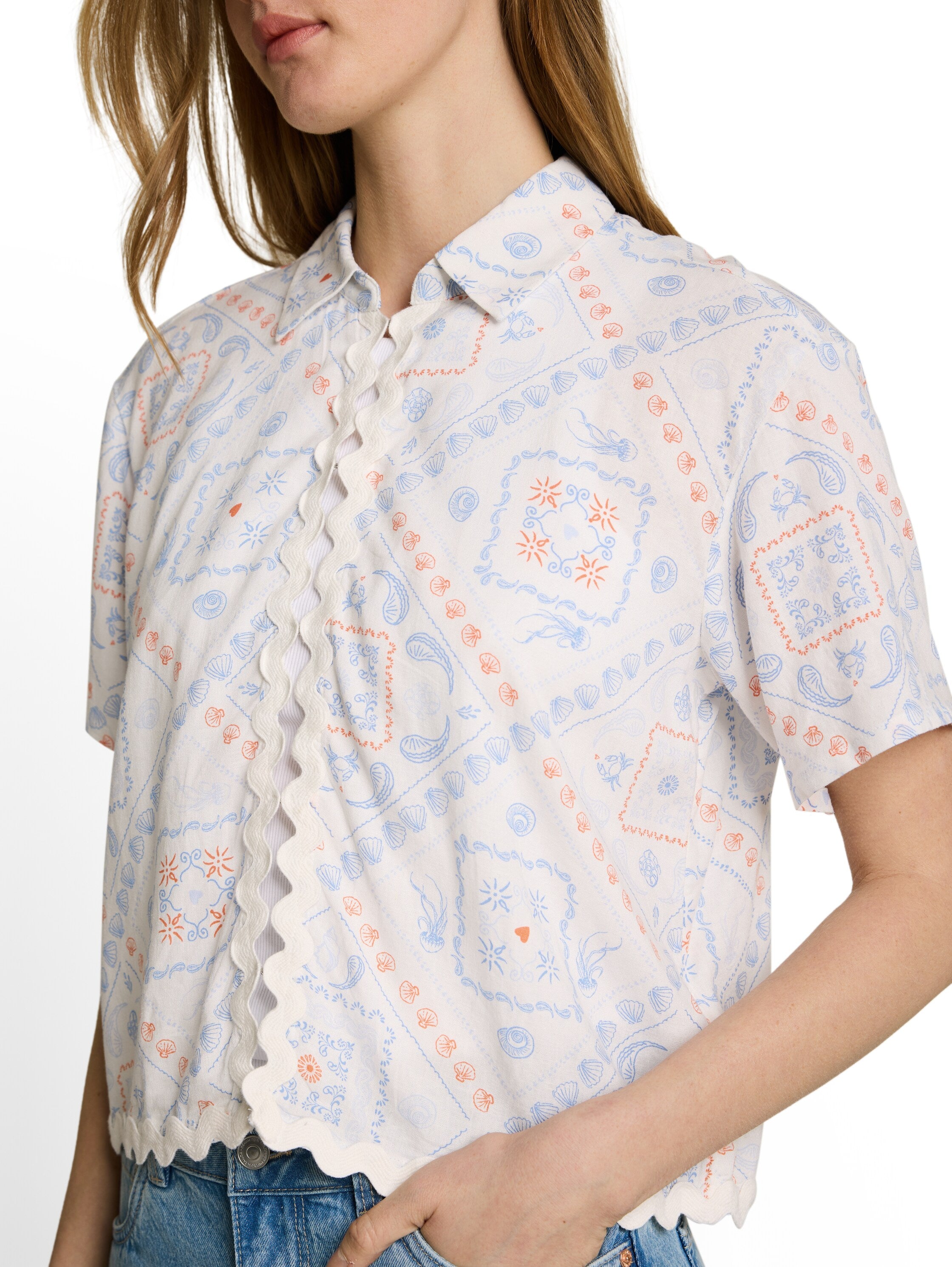 Boxy Fit Bluse mit Leinenanteil