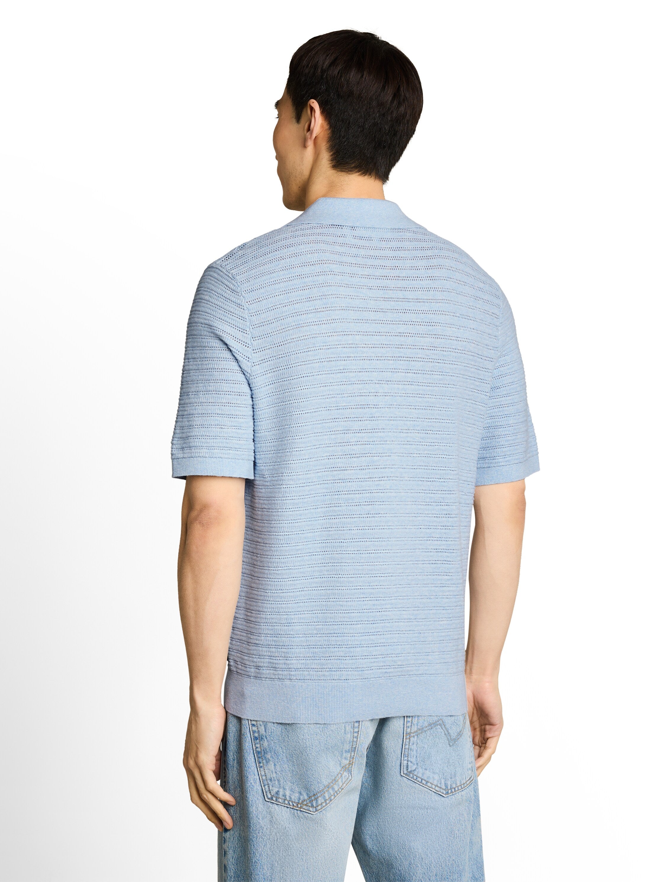 Strick-Poloshirt mit Leinenanteil
