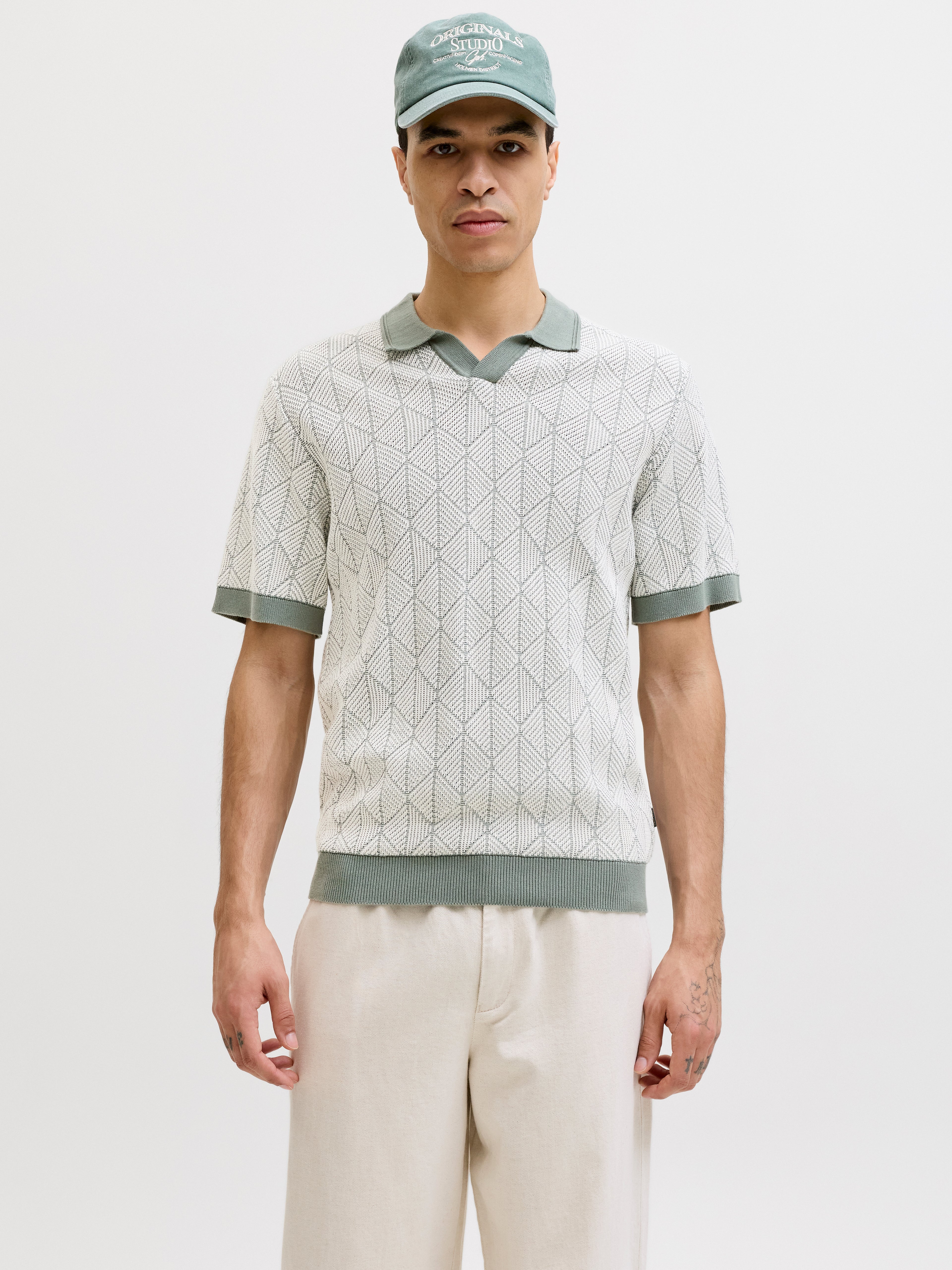 JPRBLUBLAKE STRUCTURE KNIT SPLIT NECK SS