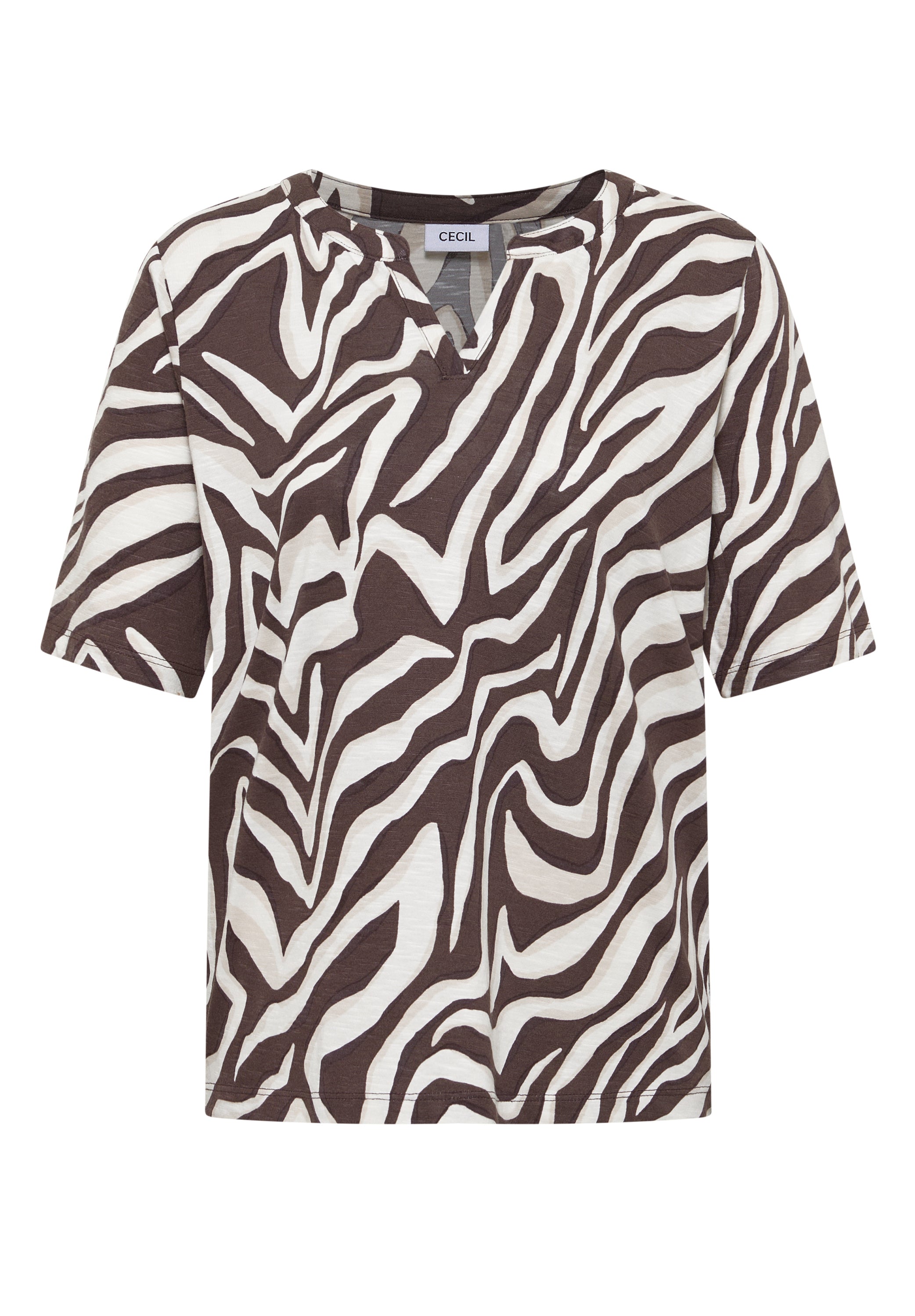 T-Shirt mit Split Neck mit Print