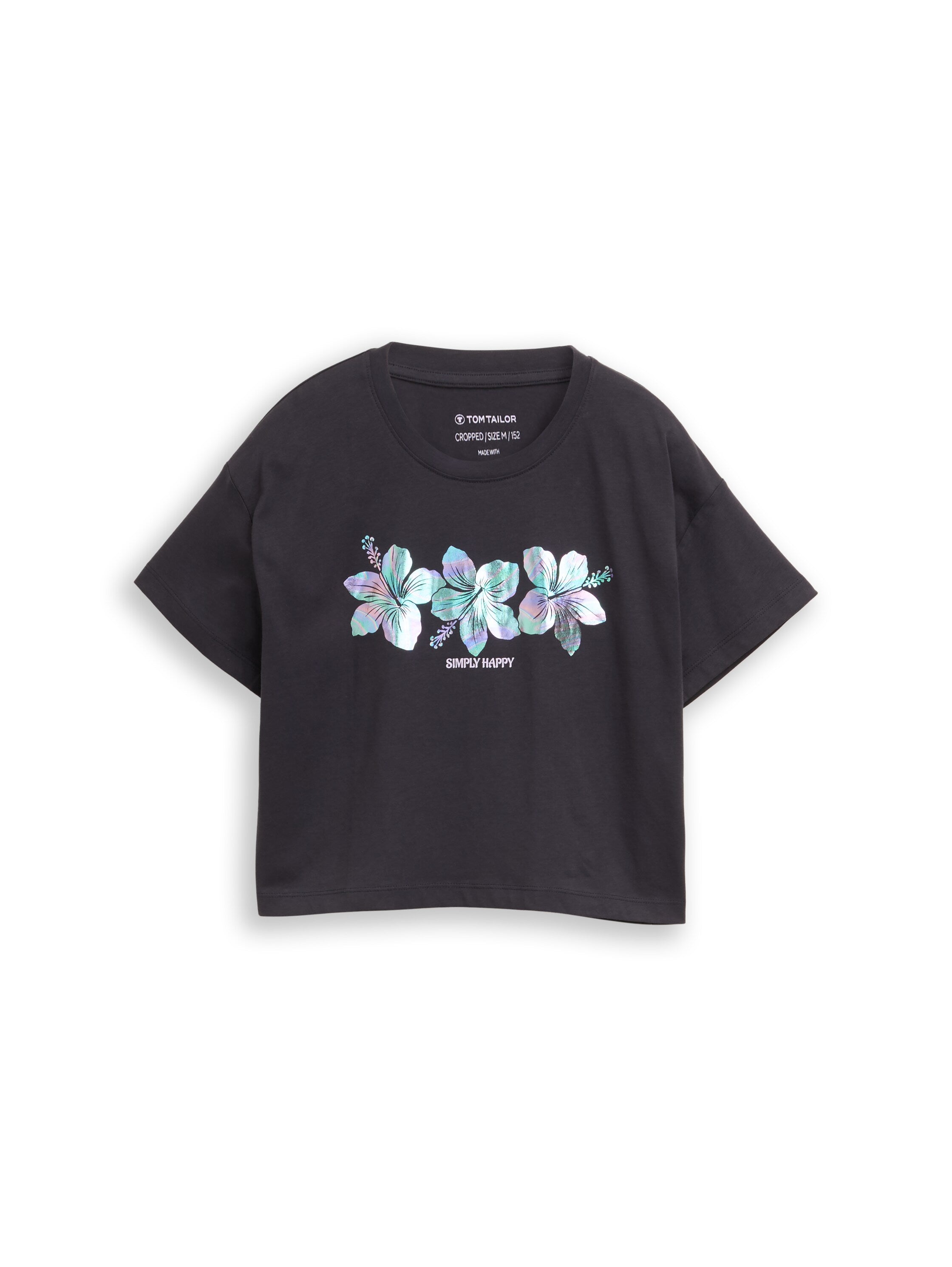Cropped T-Shirt mit Glitzer-Print