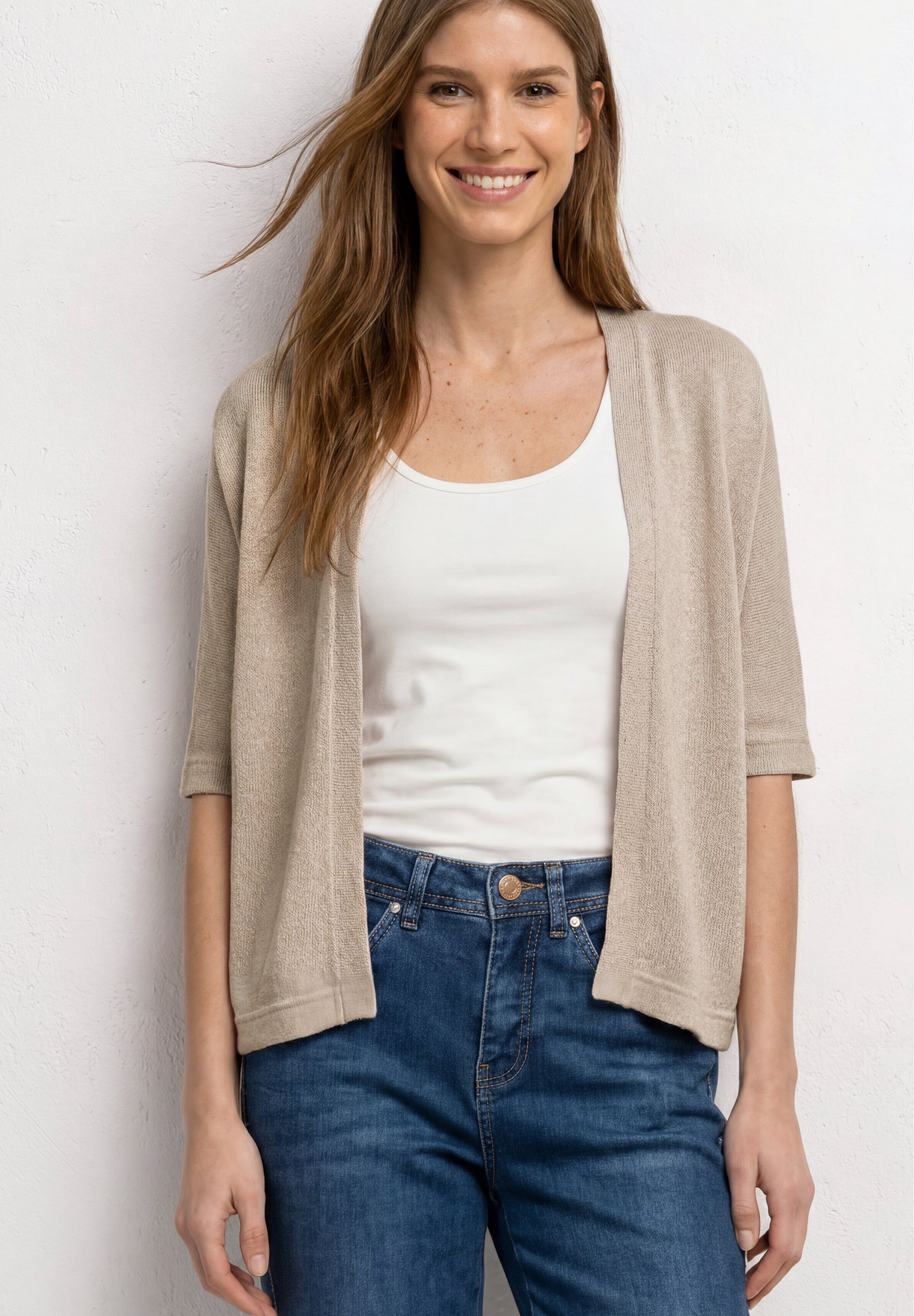 Kurzarm Jacke im Strick-Look mit Glitzer