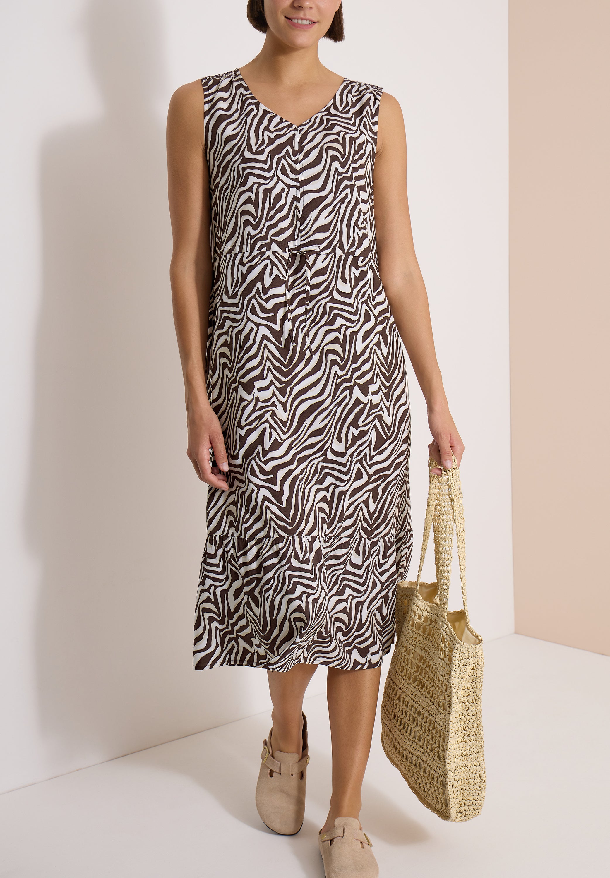 Midikleid mit V-Neck und Zebraprint