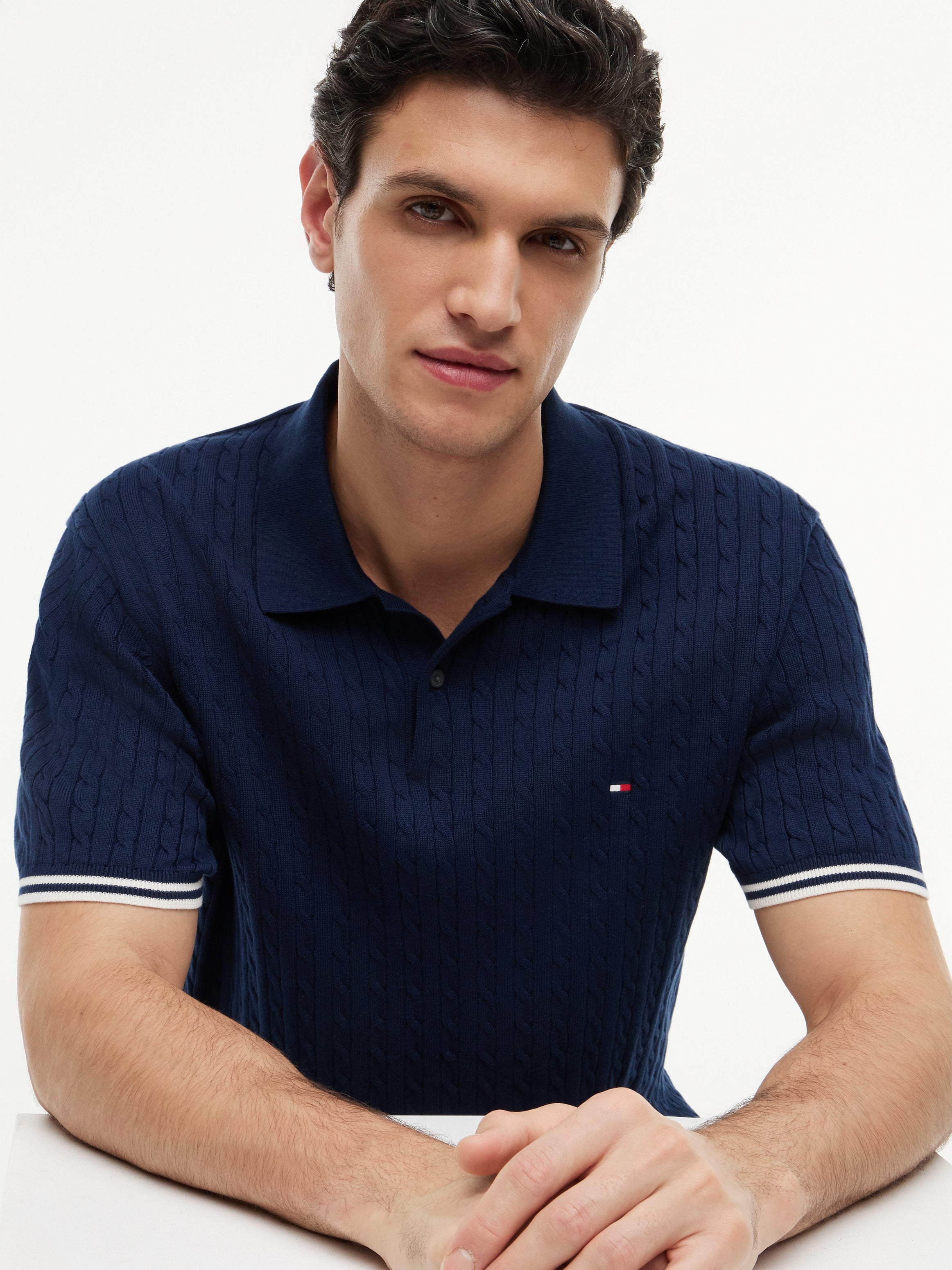 CABLE KNITTED S/S POLO