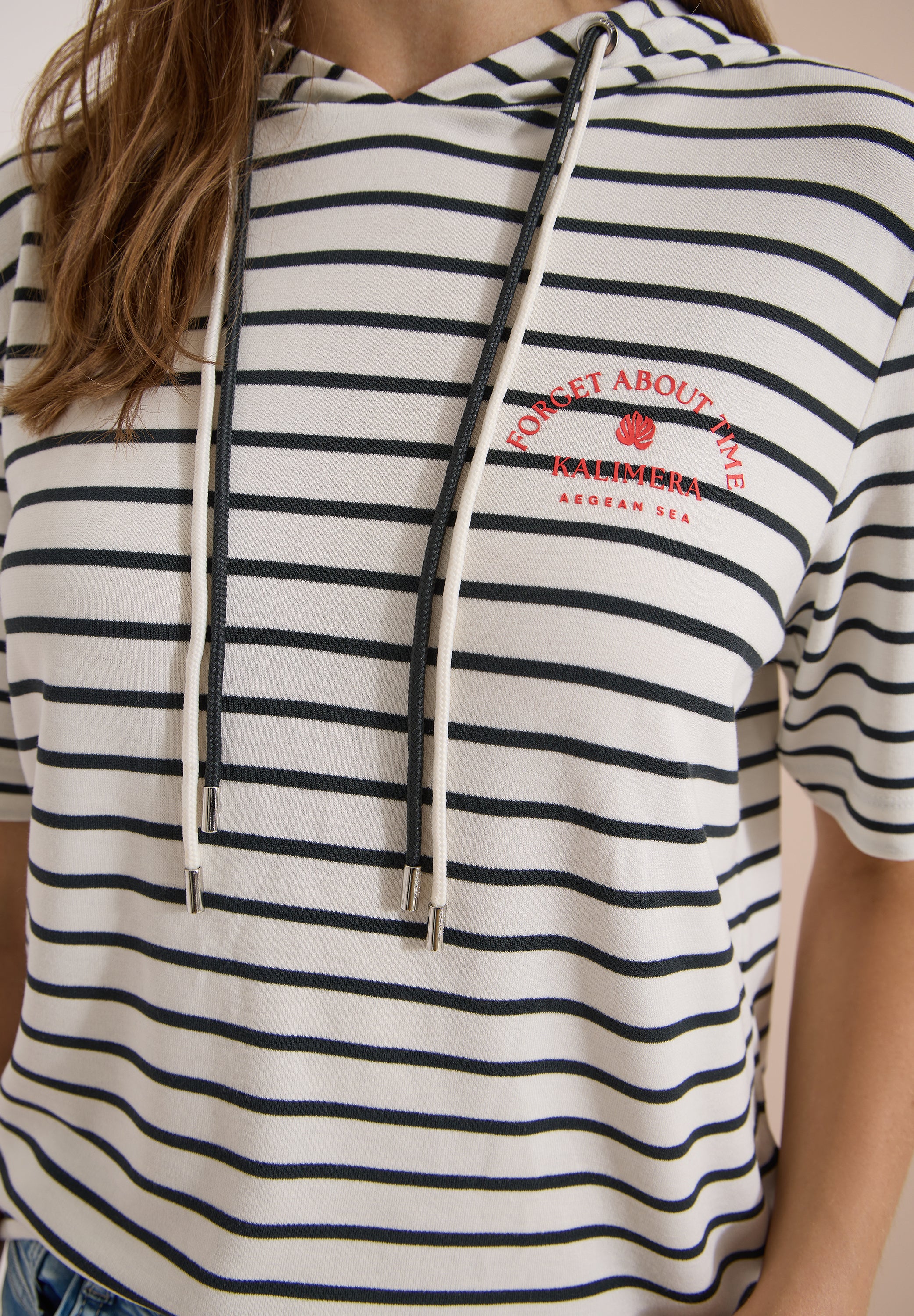 Kurzarm Kapuzenshirt mit Streifen