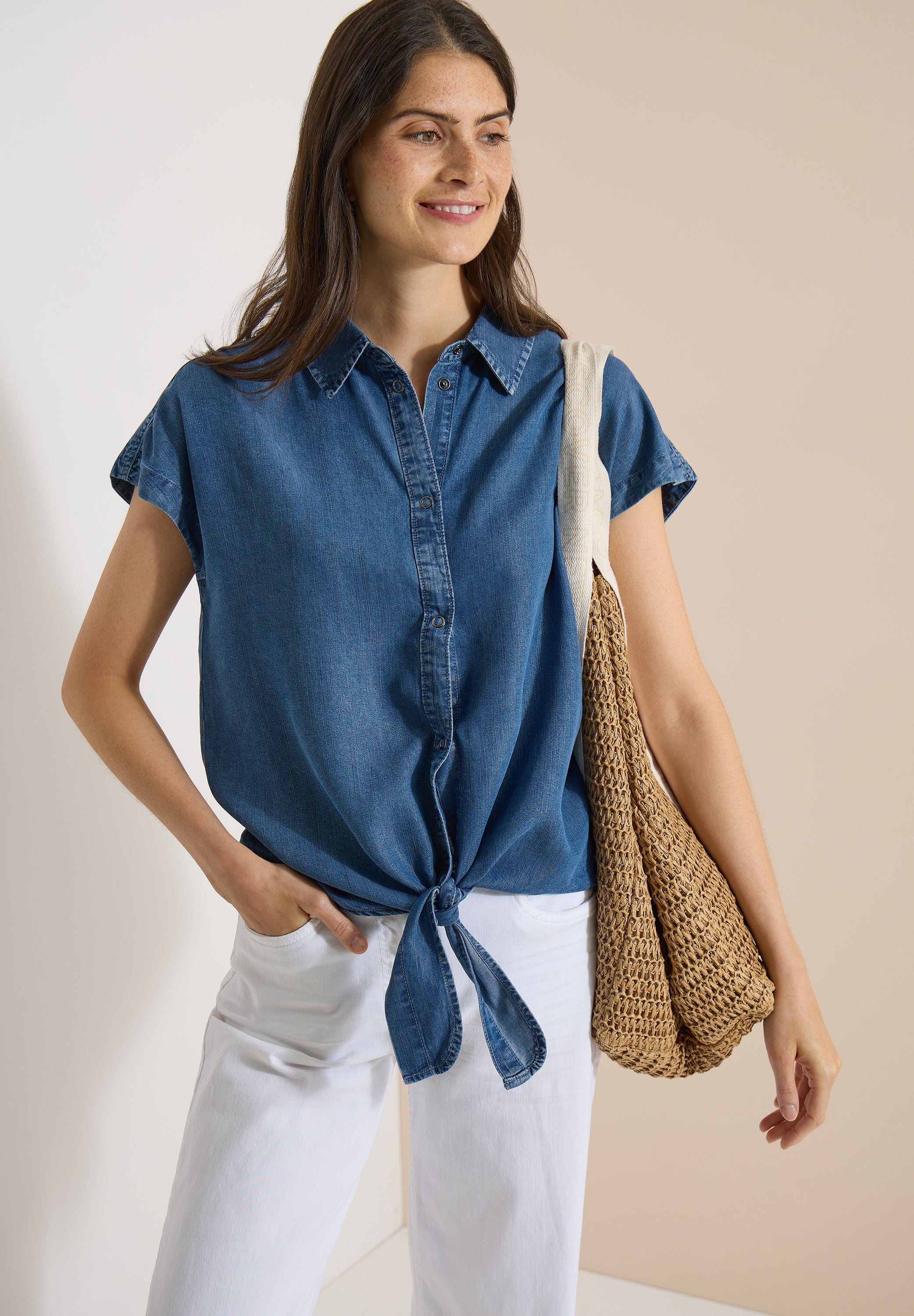 Dropped Shoulder Hemdbluse im Denim-Look
