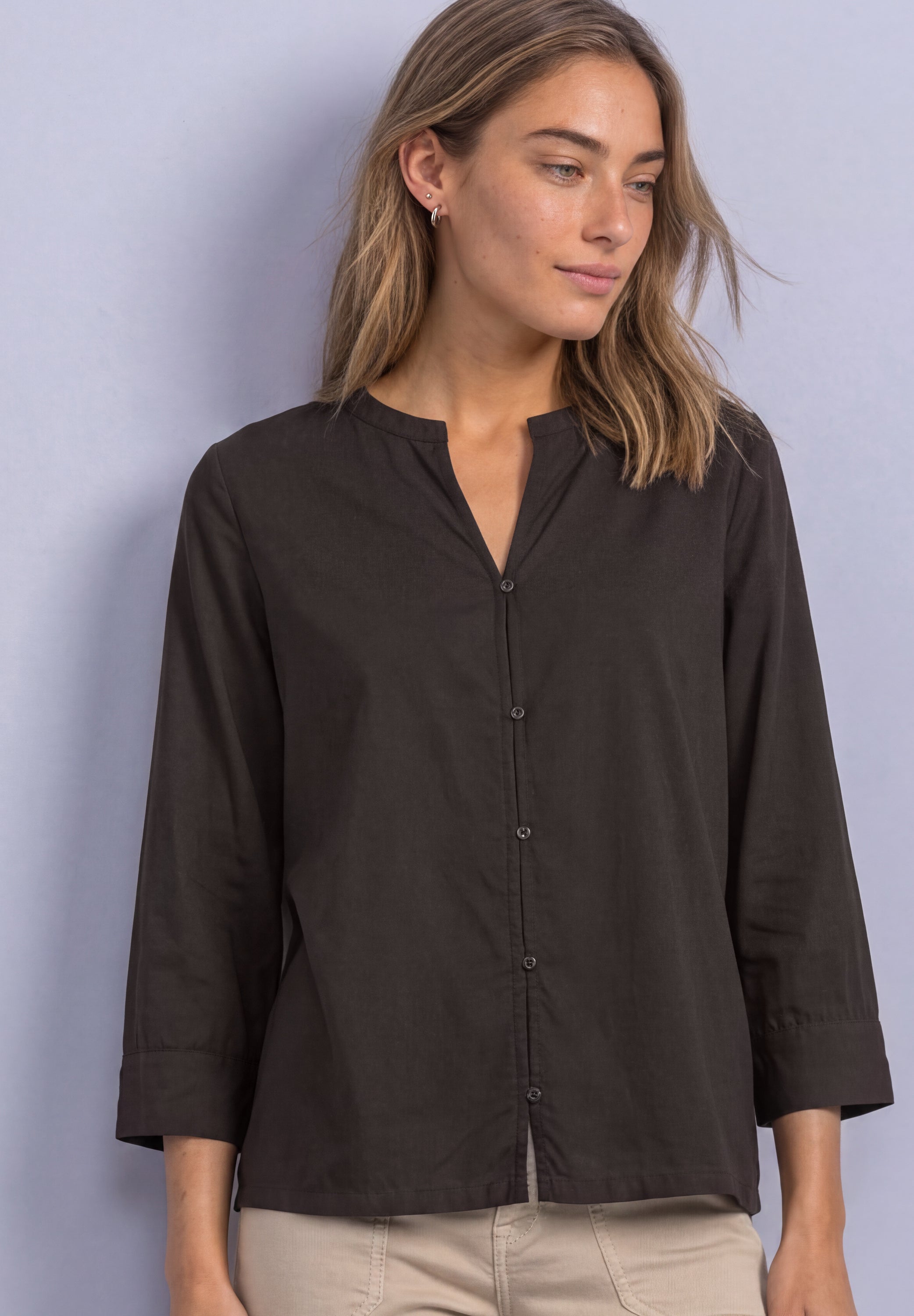 3/4-Arm Bluse mit Split Neck