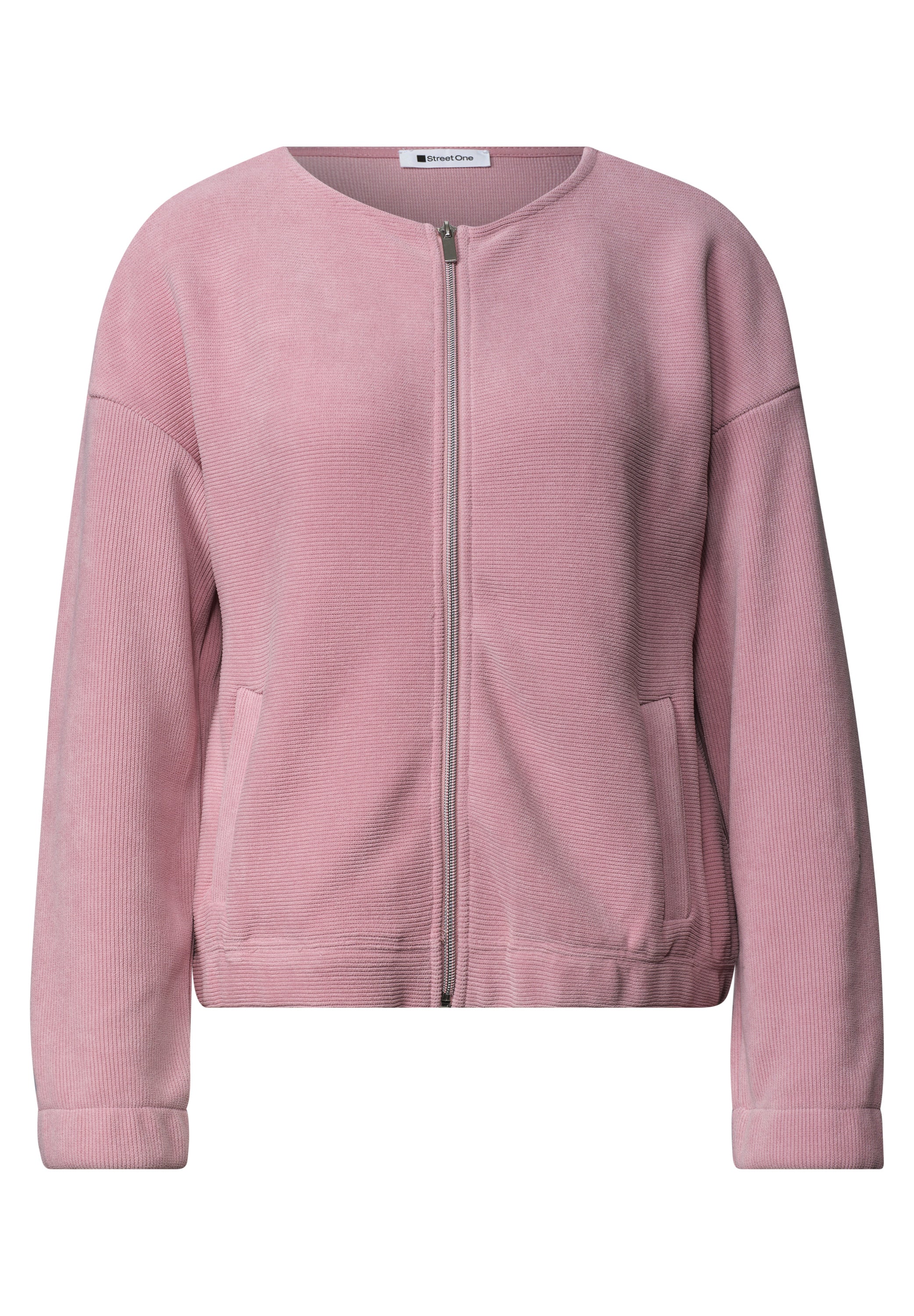 Jacke mit Rundhals in Cord-Optik