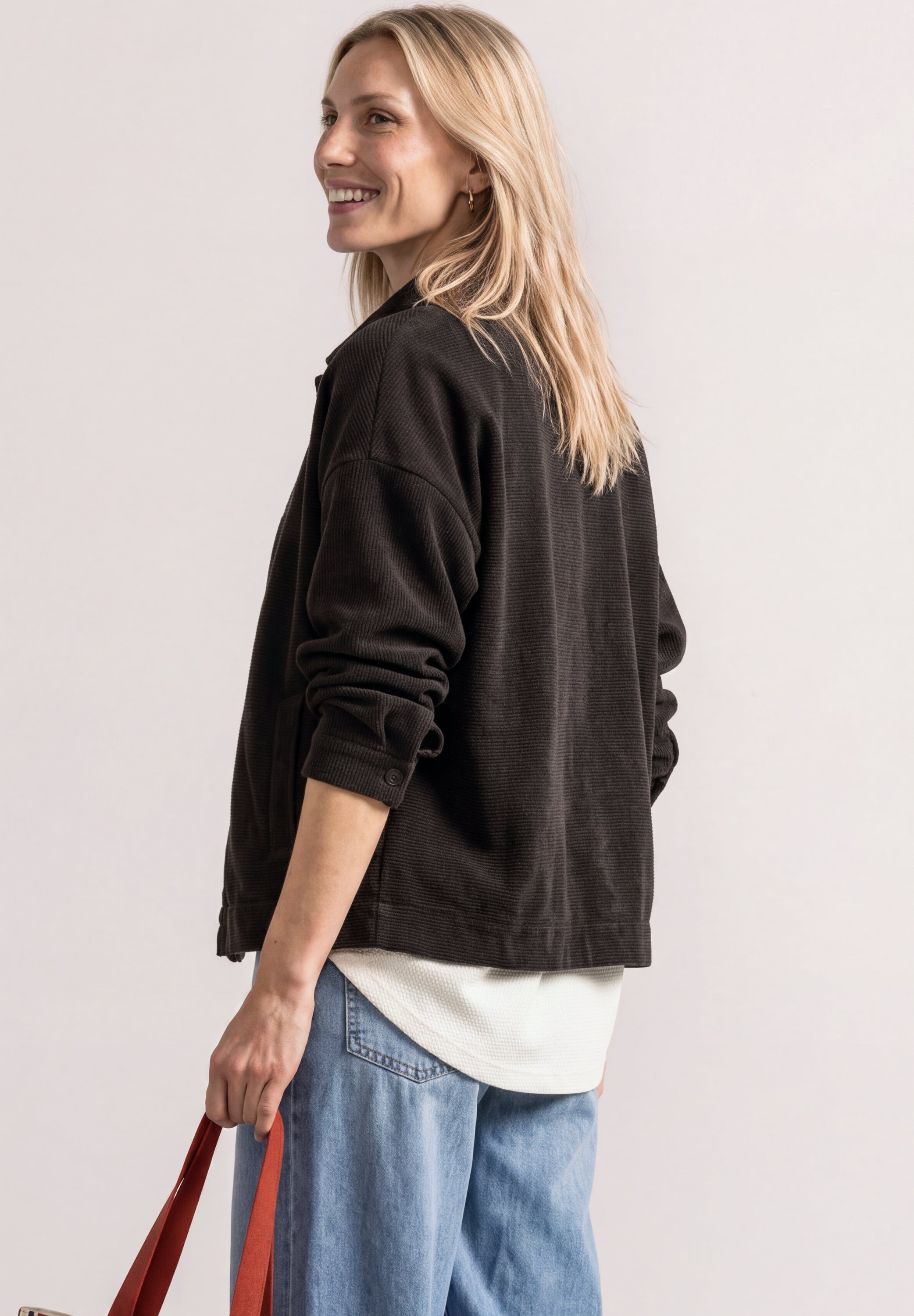 Jacke mit Rundhals in Cord-Optik