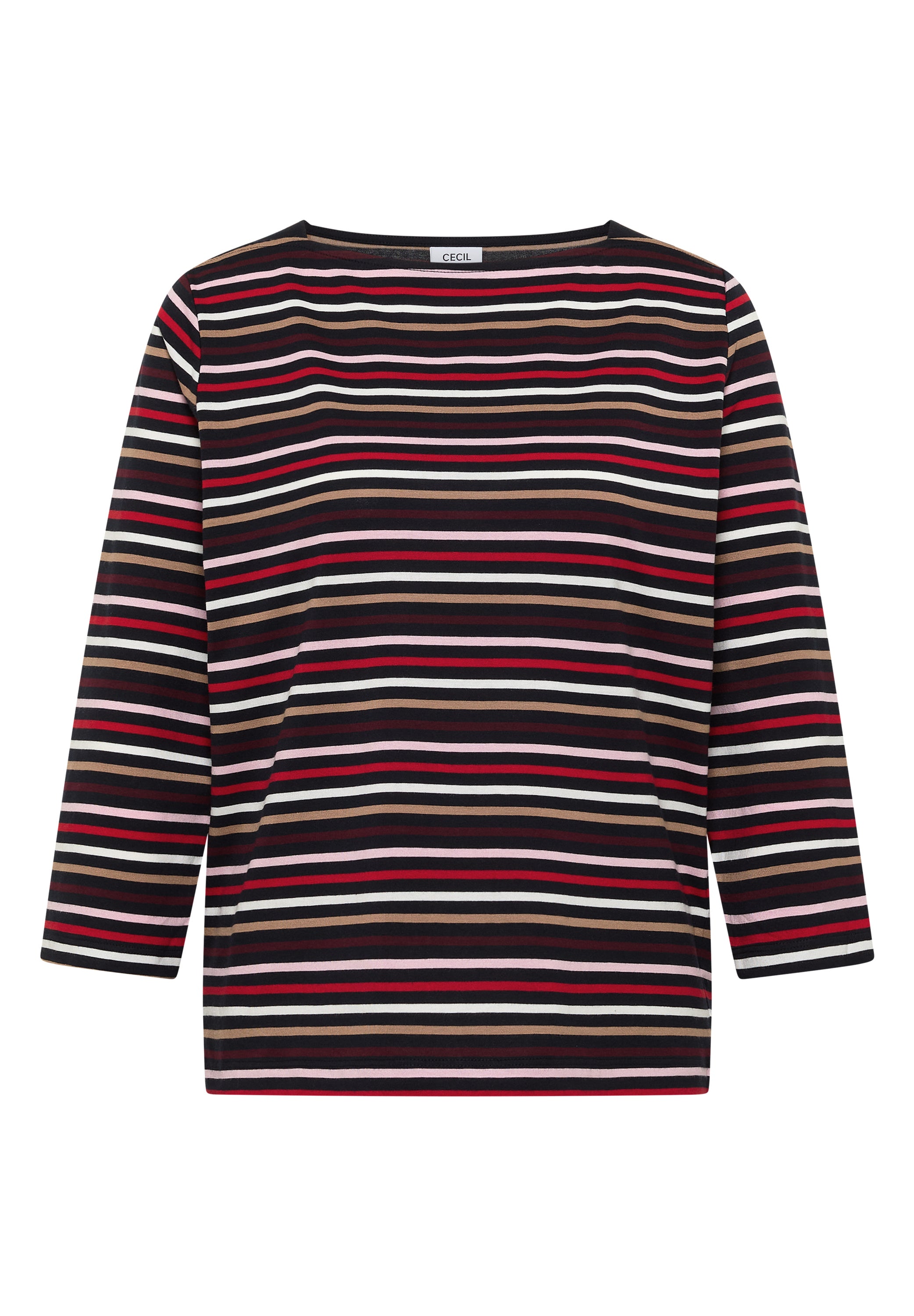 3/4-Arm Shirt mit Boat Neck und Streifen