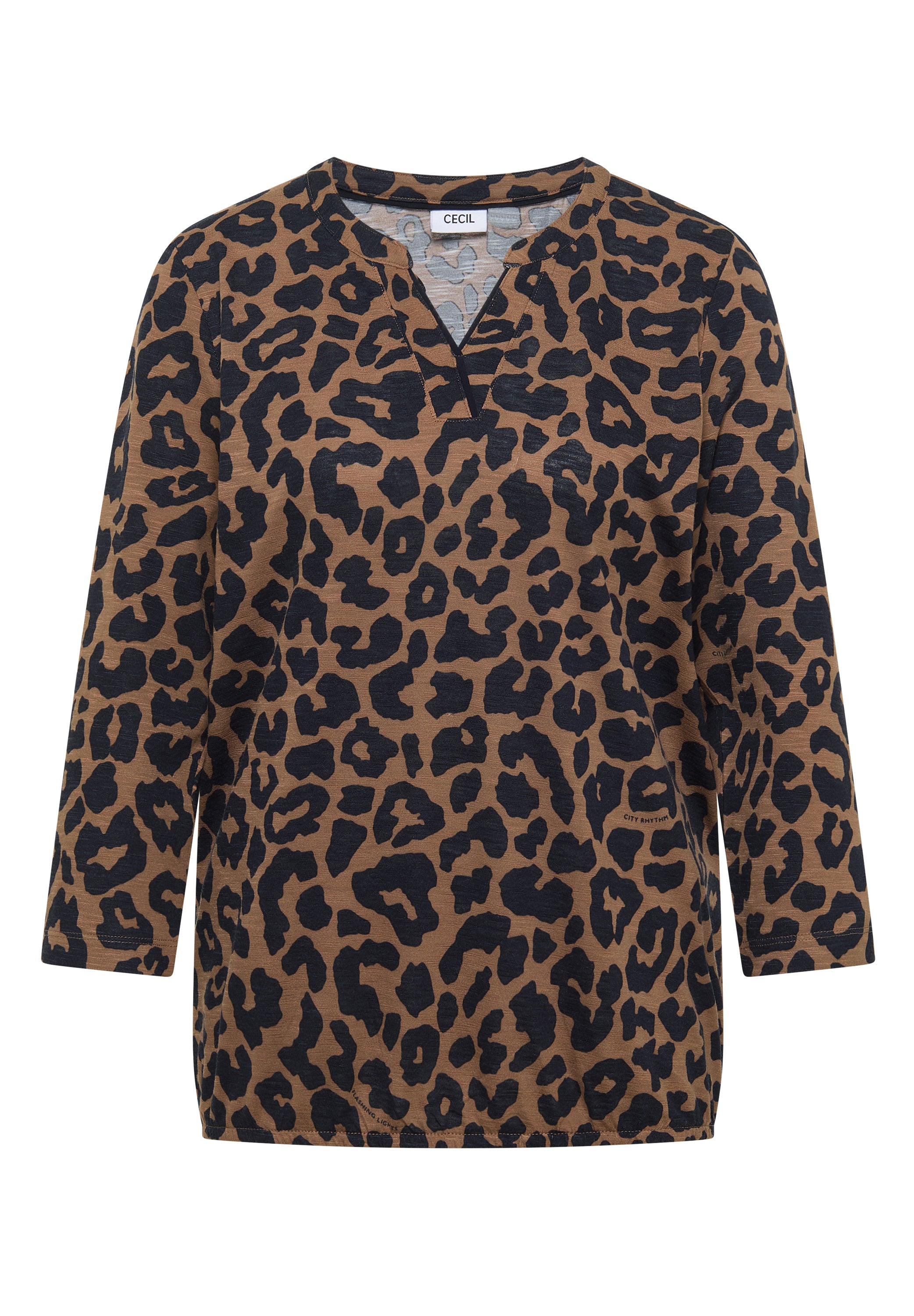 3/4-Arm Shirt mit Split Neck und Leo-Muster