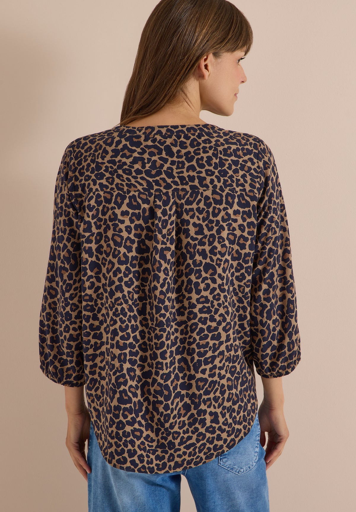 3/4-Arm Tunika mit Split Neck und Leo-Muster