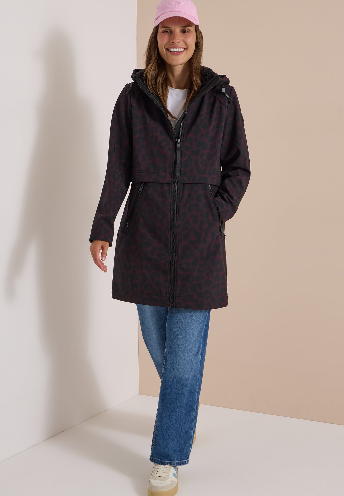 Softshell Mantel mit Kapuze und Leo-Muster
