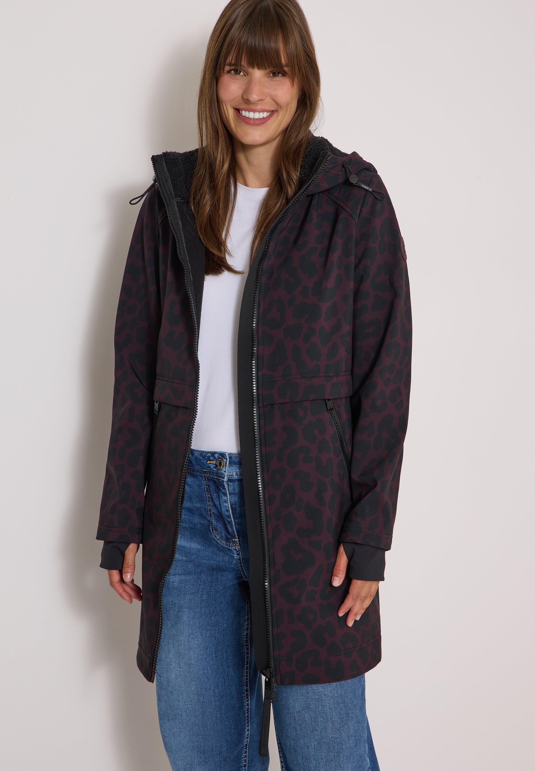 Softshell Mantel mit Kapuze und Leo-Muster