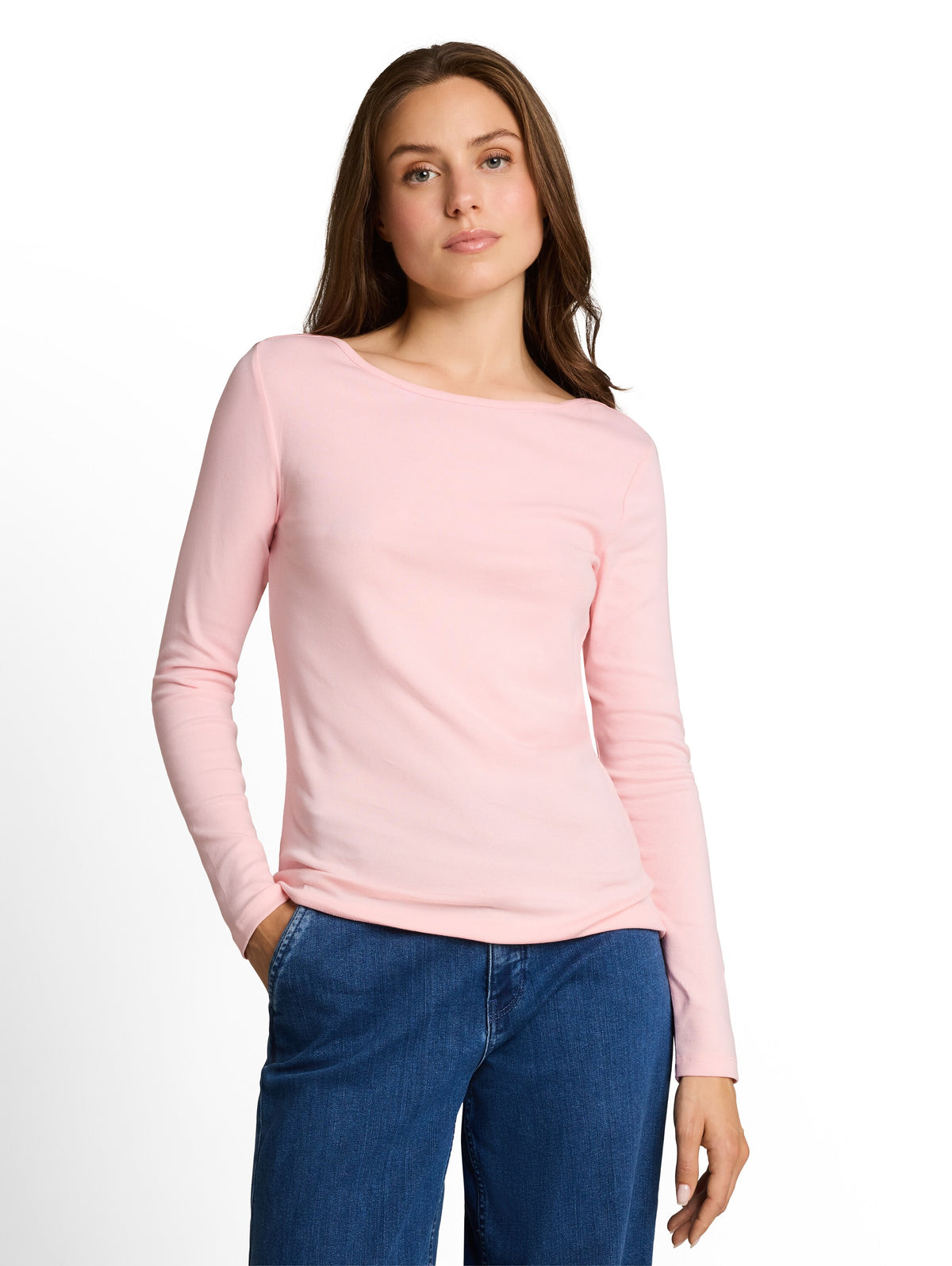 Slim Fit Langarmshirt mit U-Boot-Ausschnitt