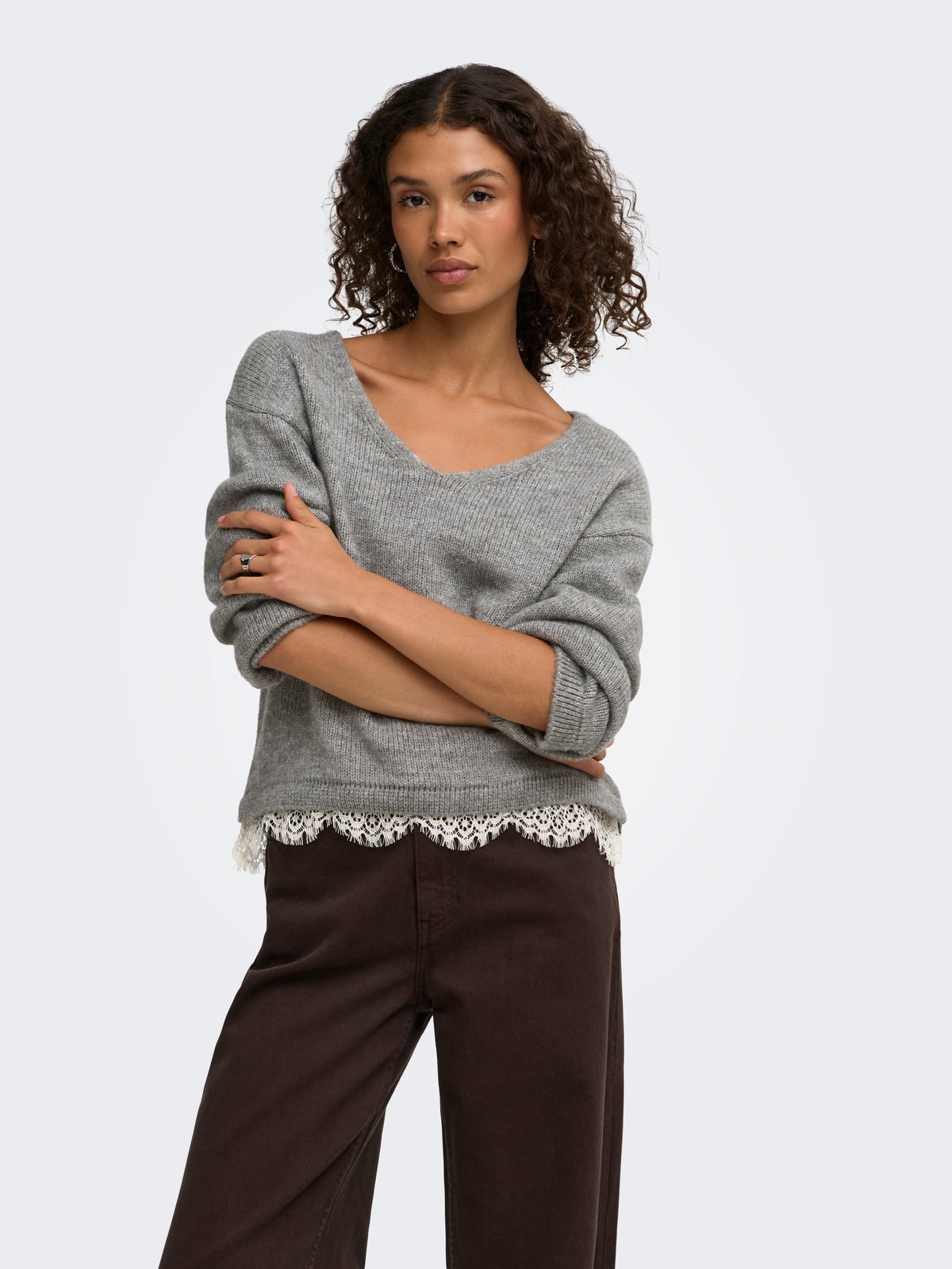 JDYSTEPHANIE L/S V-NECK LACE PULL KNT