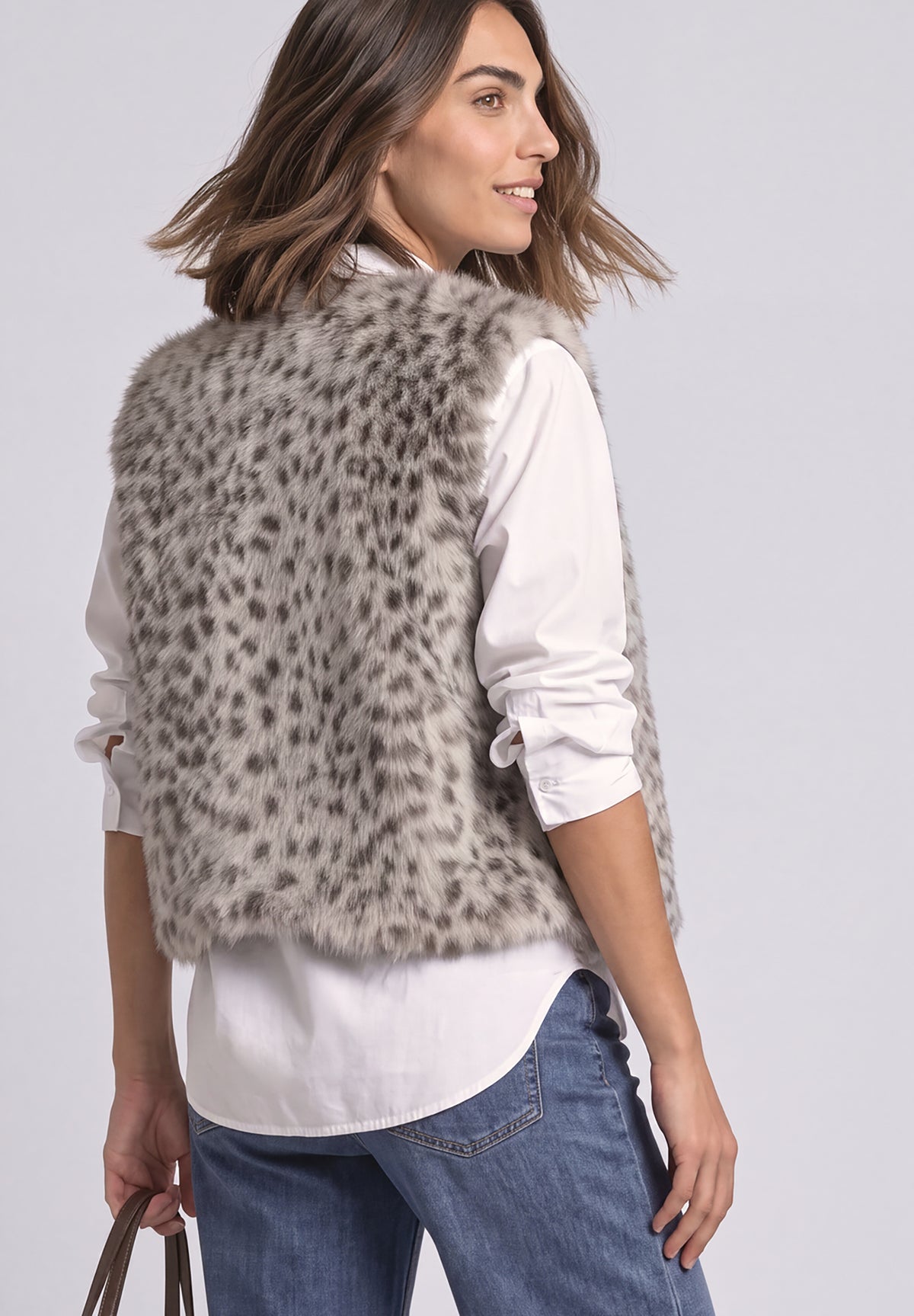 Fake-Fur Weste mit Zipper und Taschen