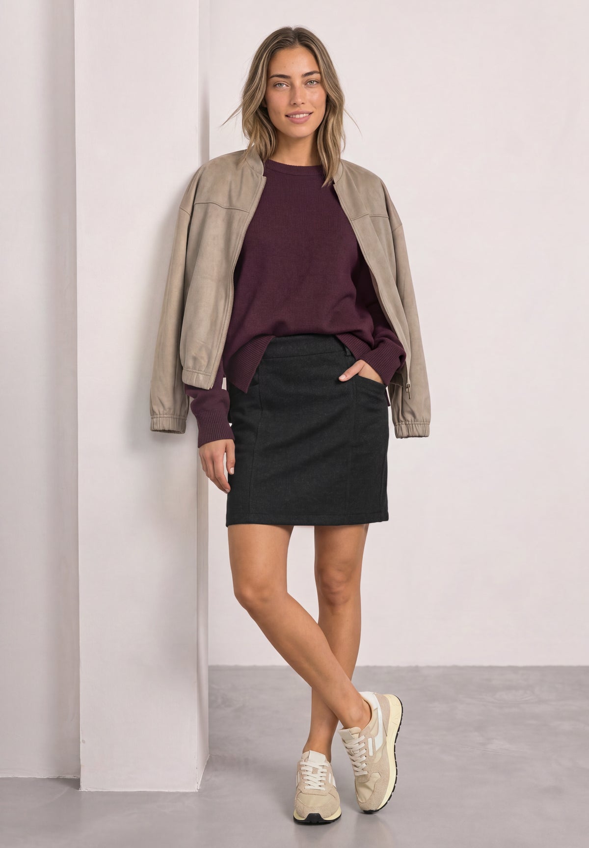 Minirock in Wolloptik und Unifarbe