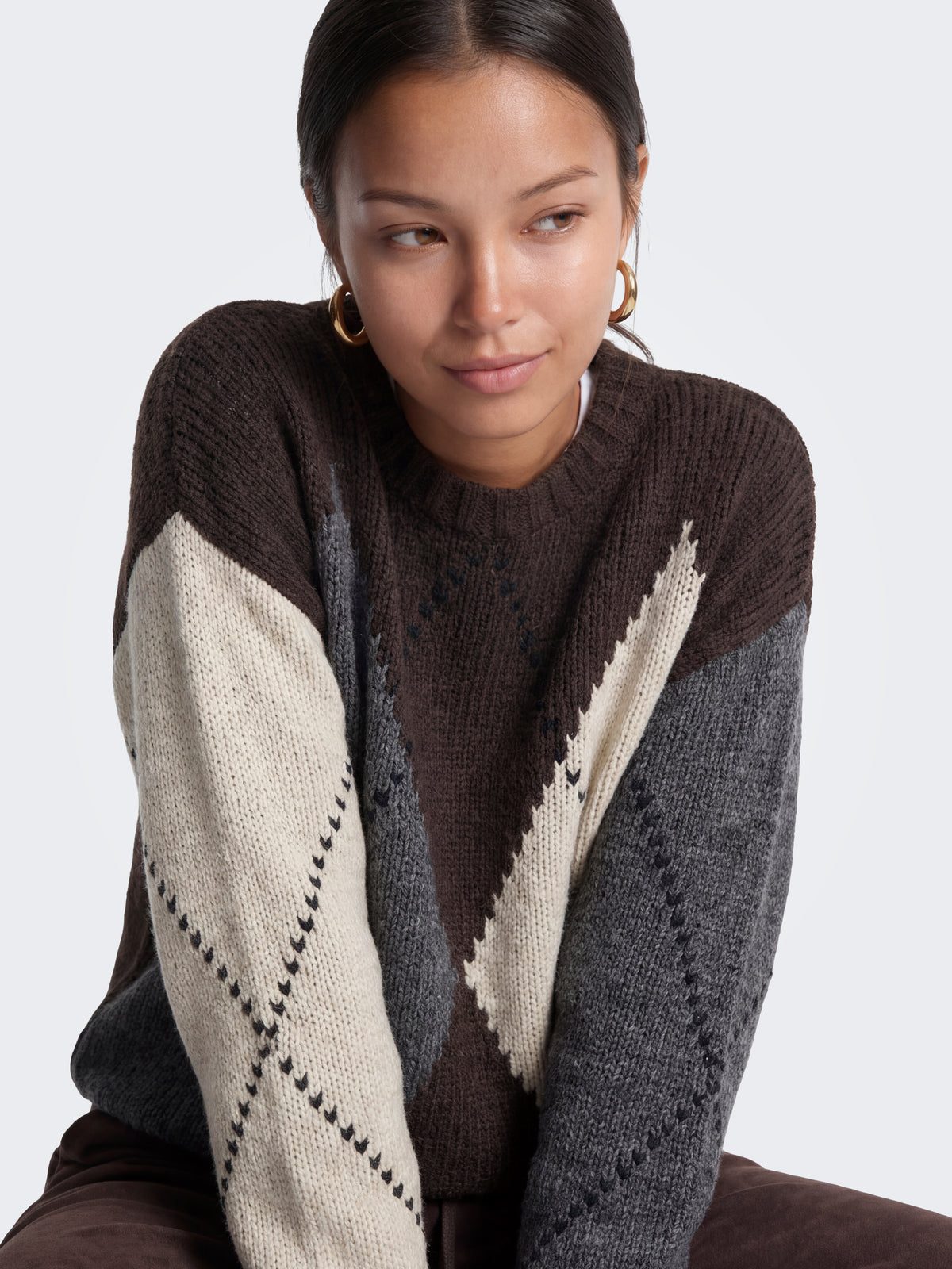 ONLCOZY LS ARGYLE O-NECK KNT