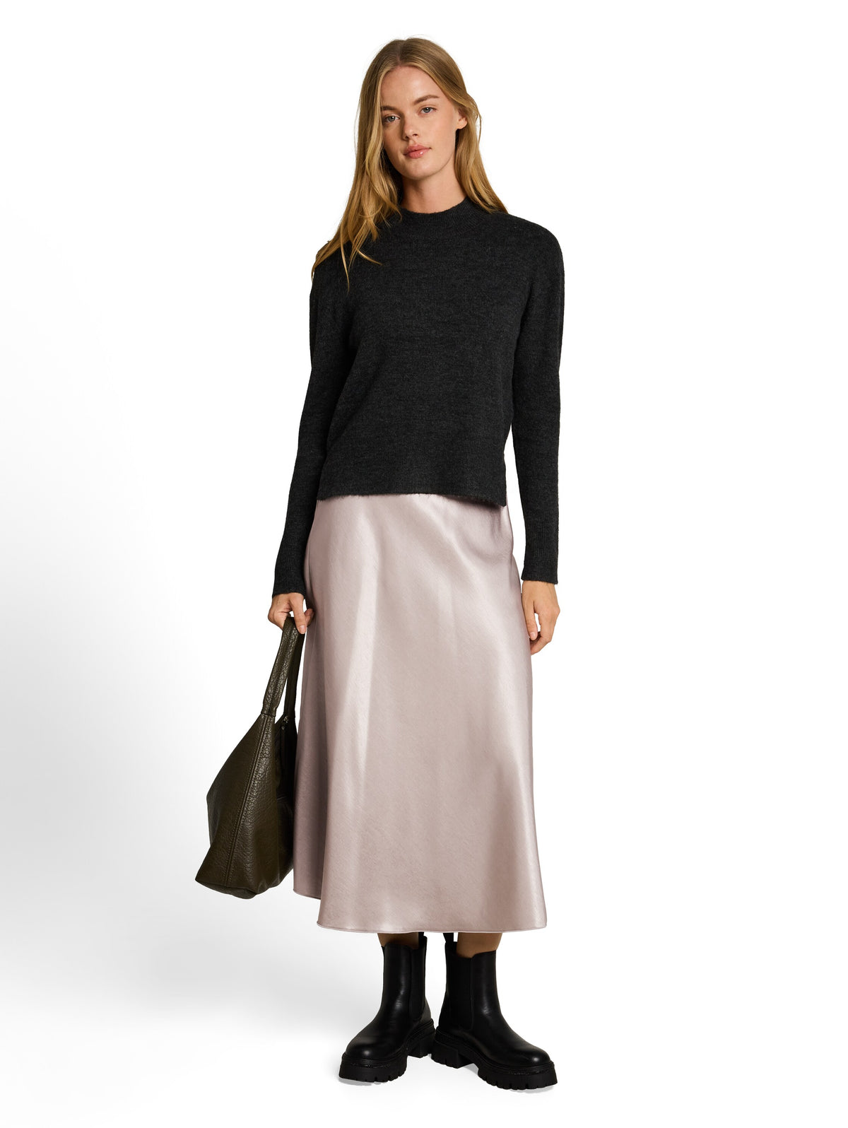 Fitted Satin Midi-Rock