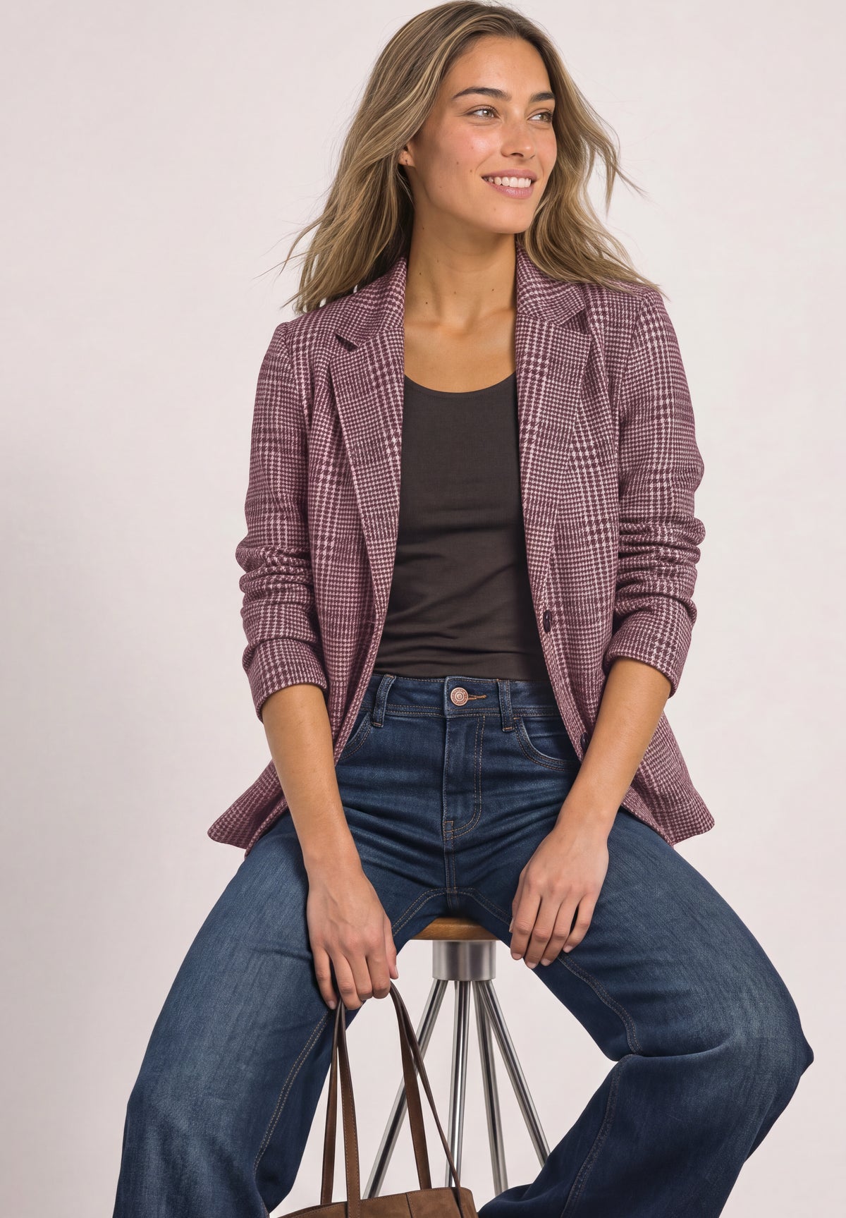Blazer mit Karomuster und Knöpfen