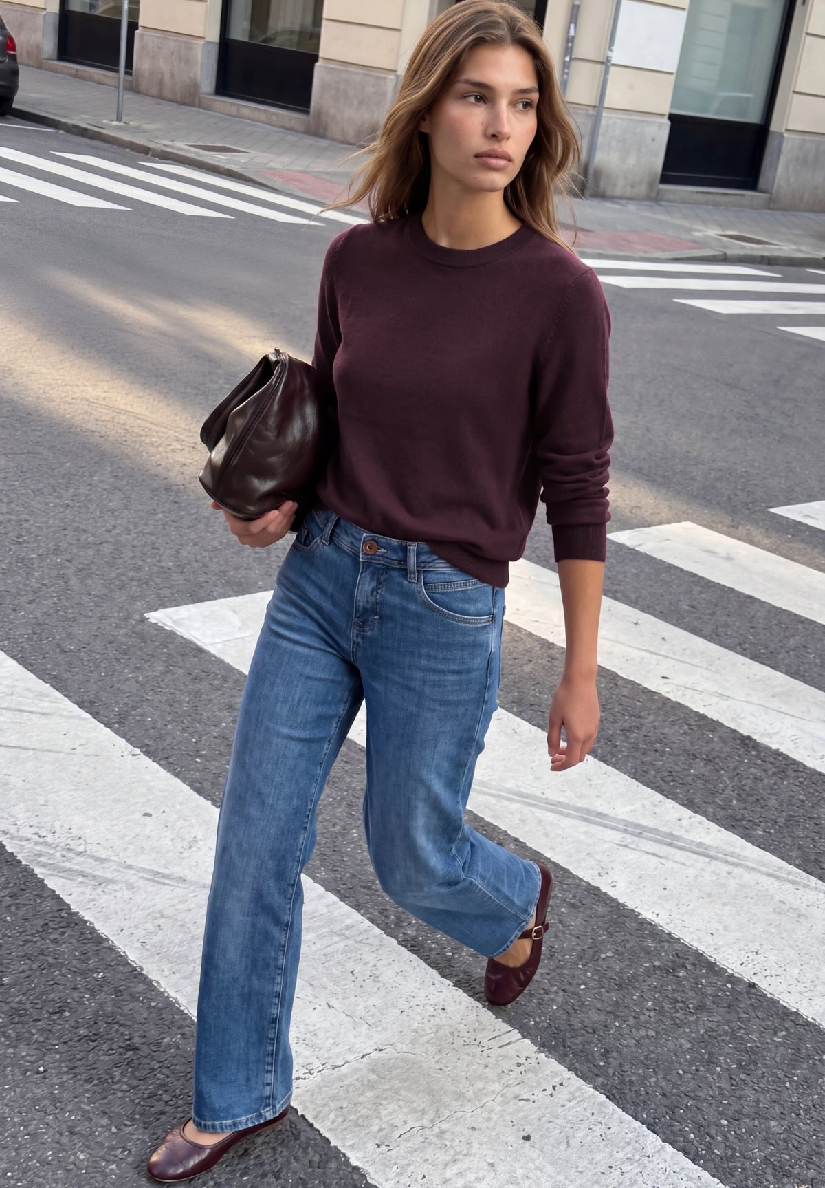 Pullover mit Rundhals in Unifarbe