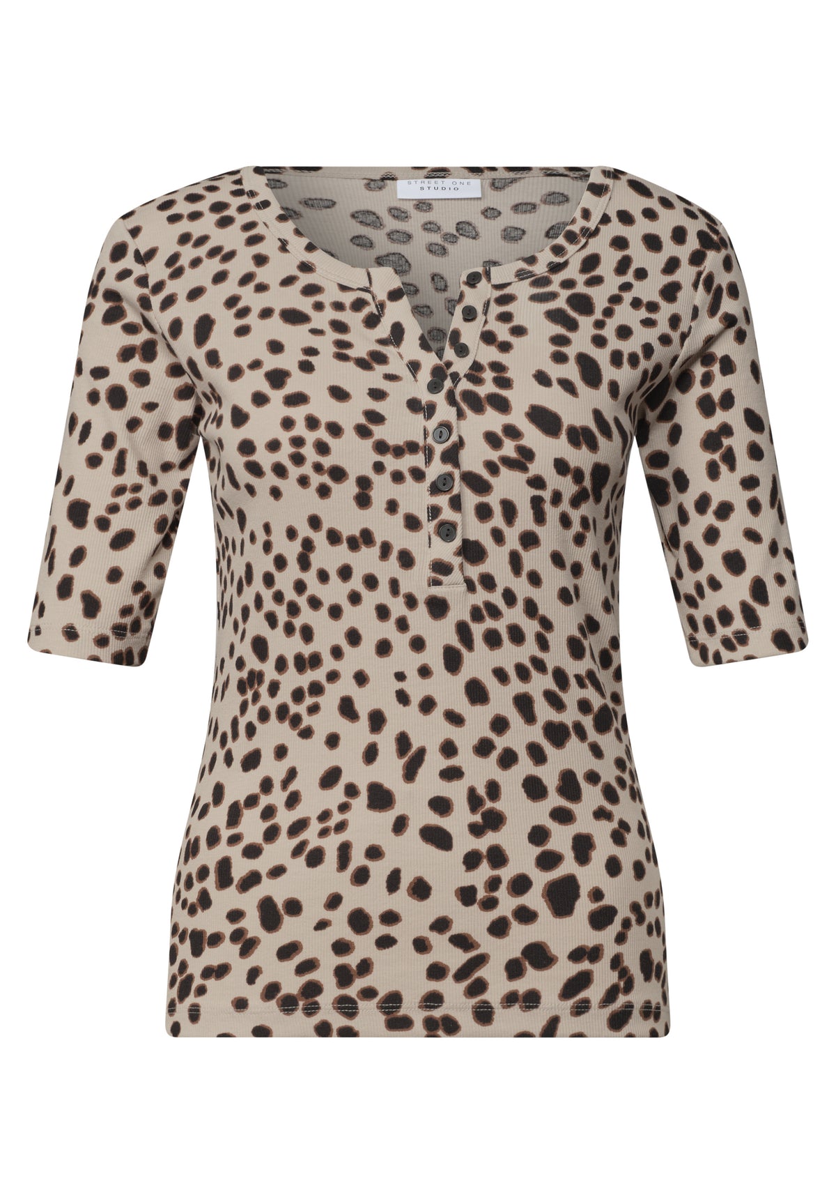 T-Shirt mit Split Neck und Leo-Muster