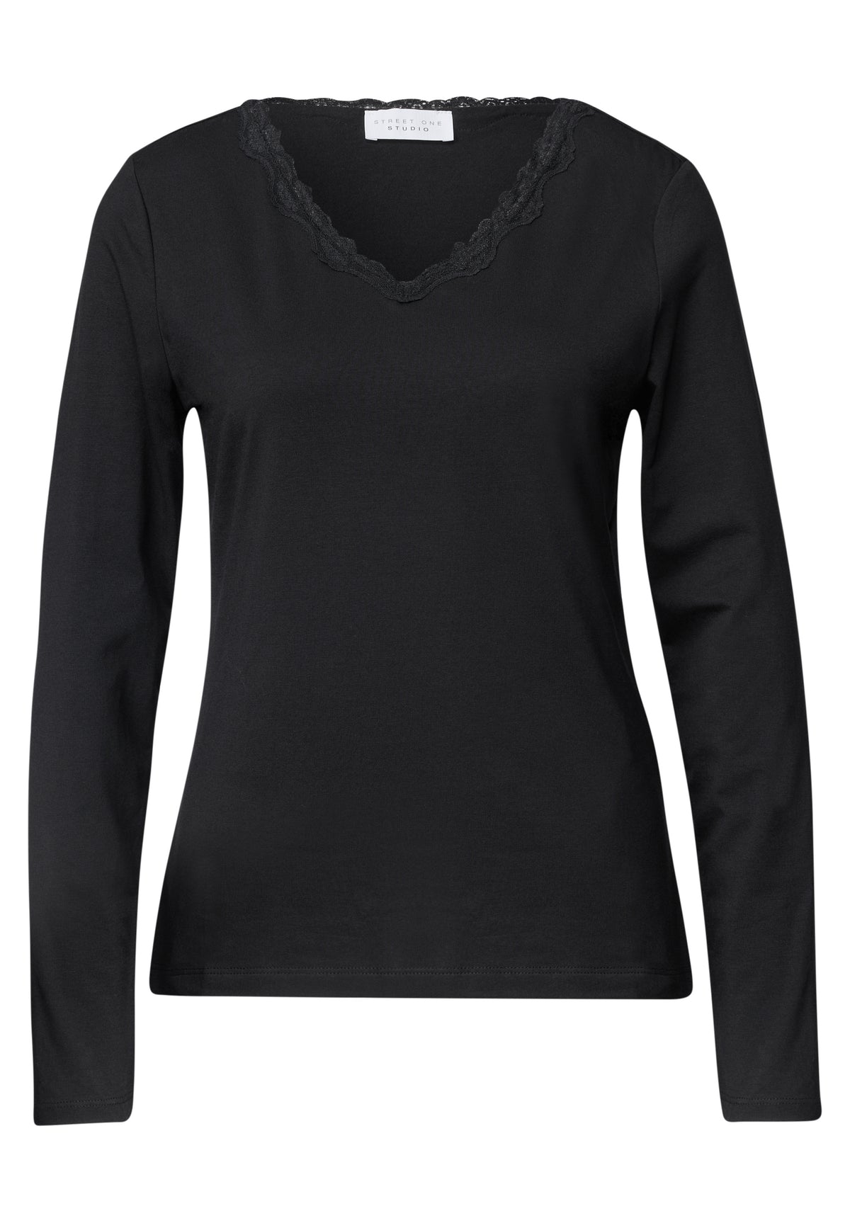 Langarm Shirt mit V-Neck und Spitze