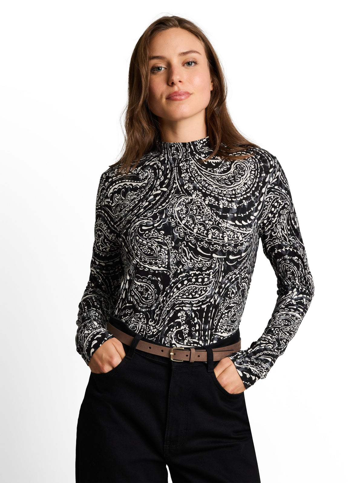 Slim Fit Langarmshirt mit Stehkragen