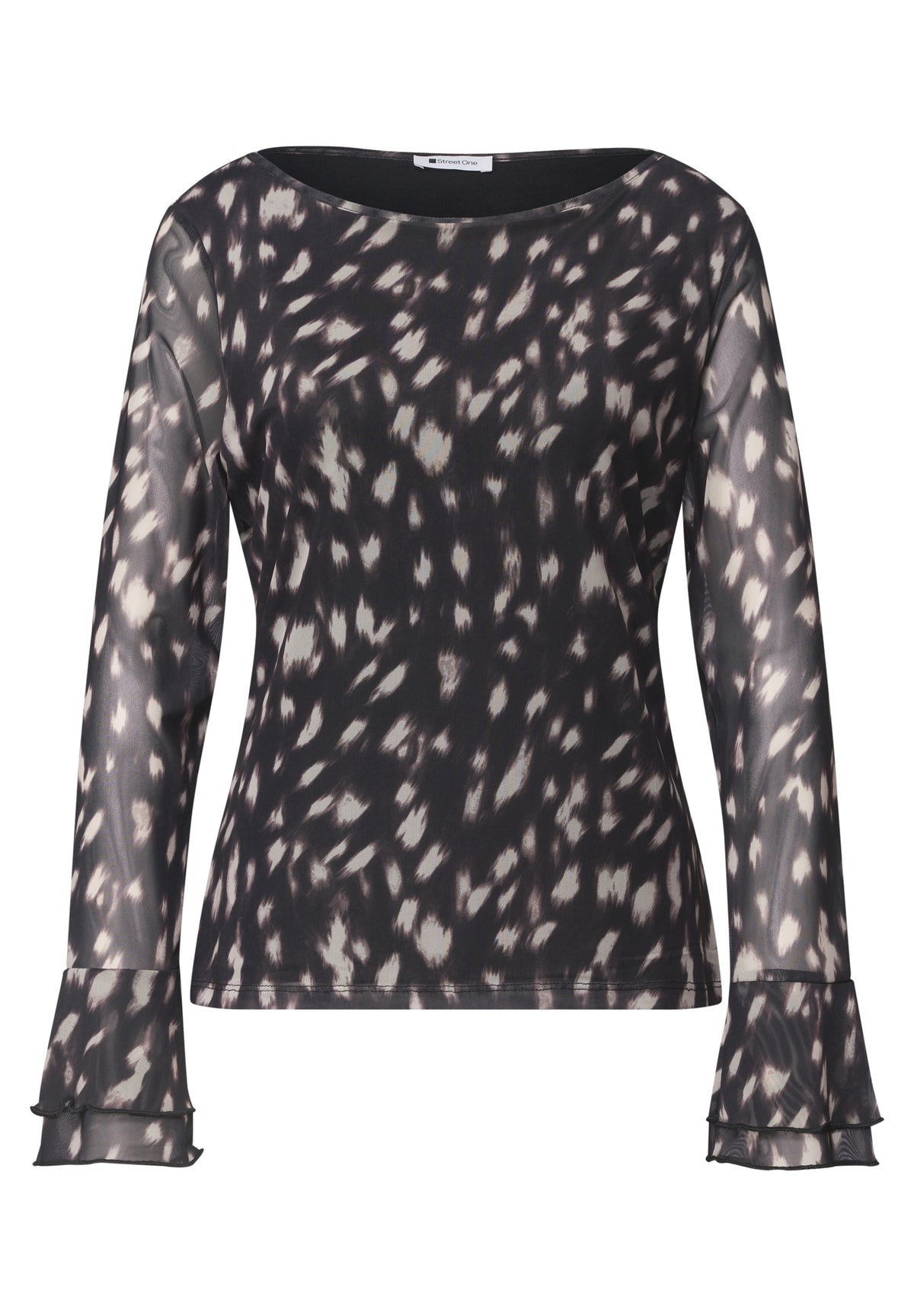 Shirt aus Mesh mit langen Volant-Ärmeln