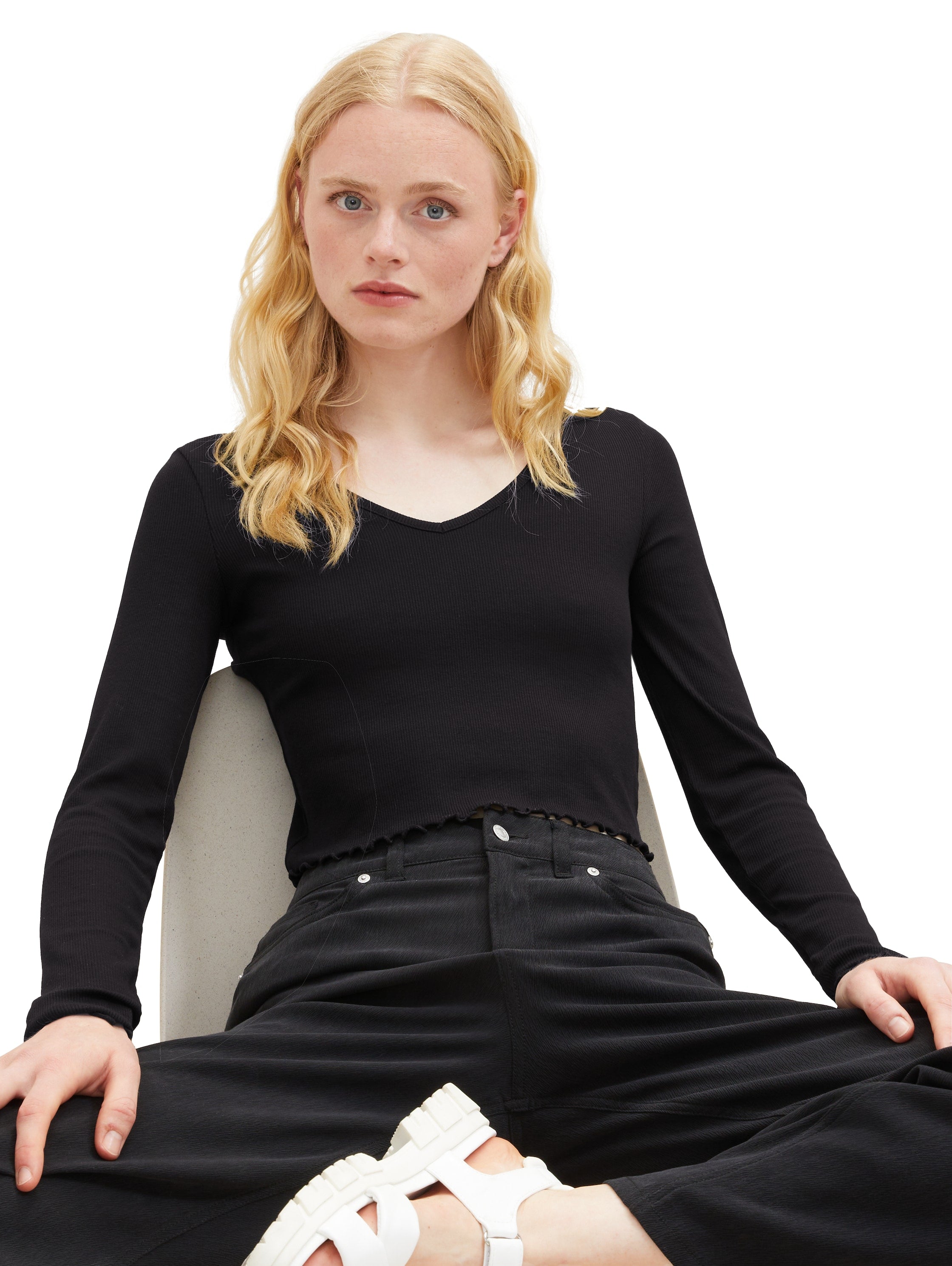 Tom Tailor Denim Cropped Pullover Weiblich mit Bio-Baumwolle