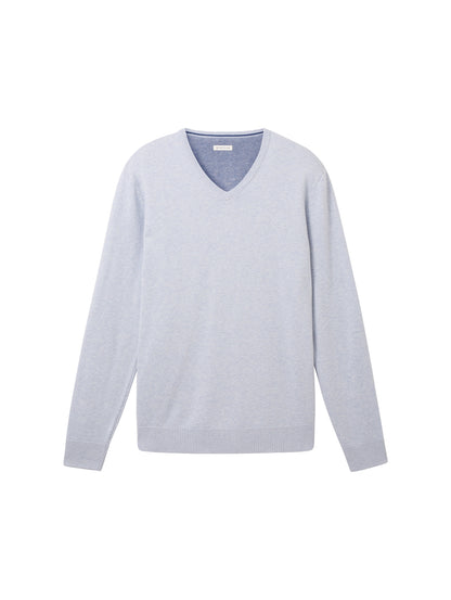 Melierter Pullover mit V-Ausschnitt